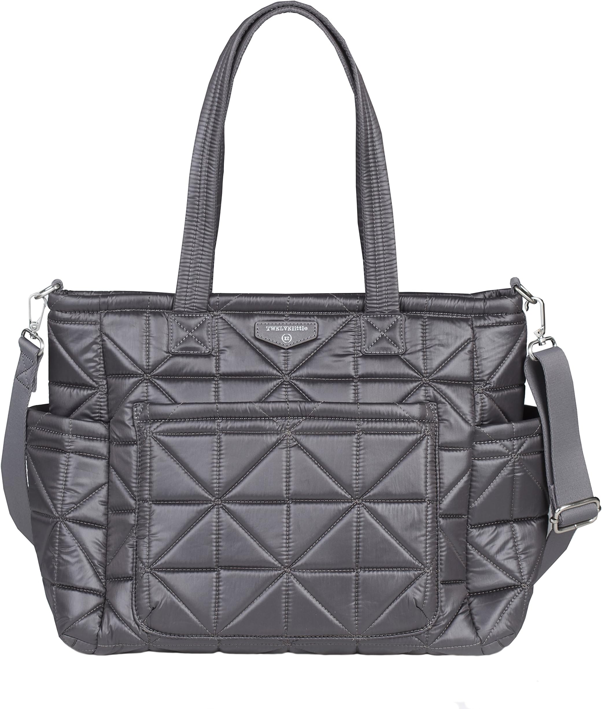 TWELVElittle Carry Love Diaper Bag Tote - Light-Weight Diaper Bag, Quilted Tote Baby Bag, Diaper Bag Tote with Changing Pad, Machine Washable Diaper Bag - Platinum 1.0