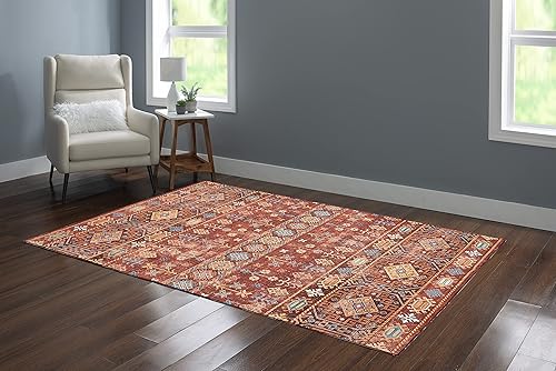 Miniatura 6 de Linon Home Decor Products The Anywhere - Alfombra lavable Joelle rojo y marfil, 5 x 7 pies