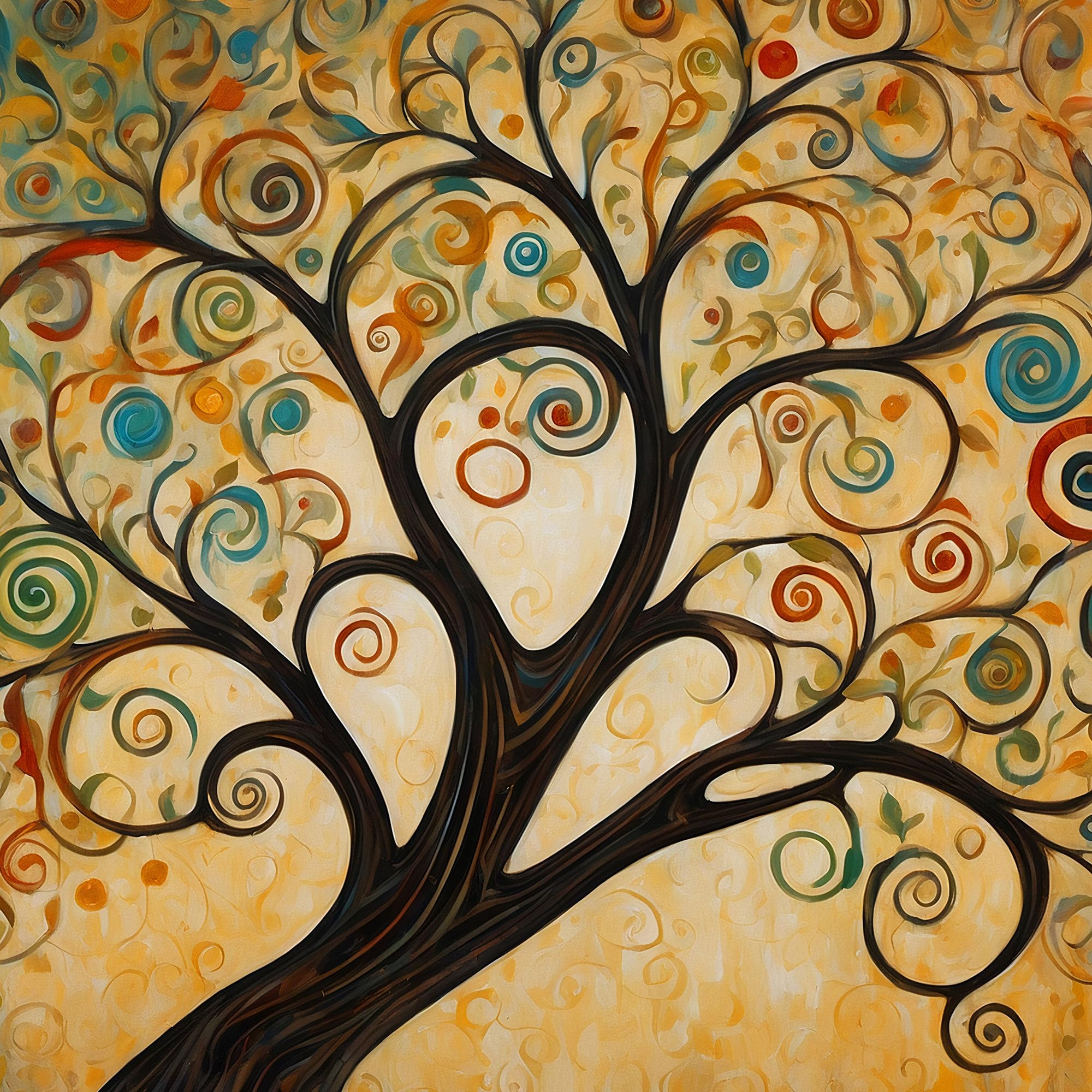 CheQuadro! Quadro moderno soggiorno, orizzontale lungo, Albero della Vita con Spirali Colorate e Sfondo Dorato, su tela, intelaiato pronto da appendere bow3-90x40 cm