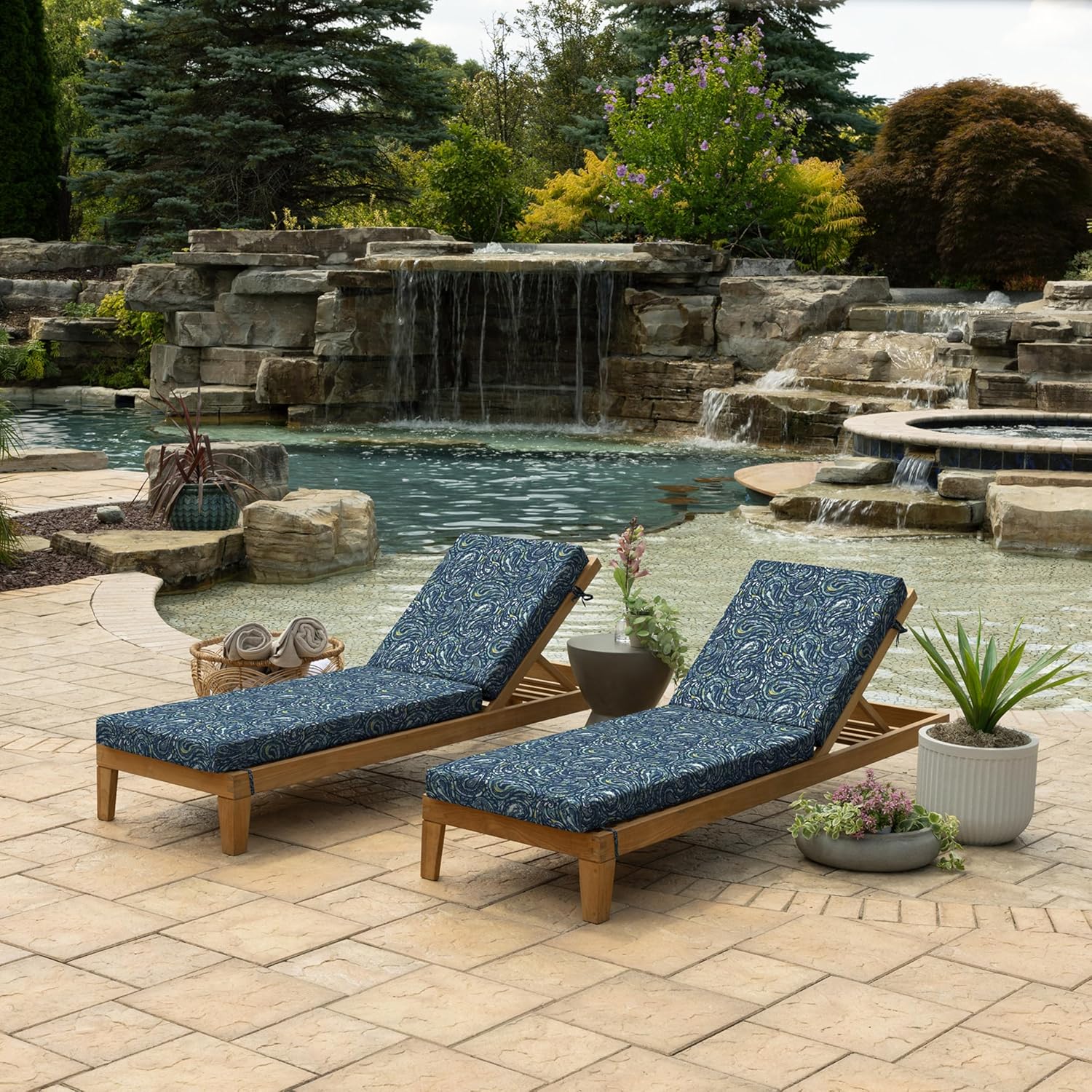 Arden Foam Outdoor Chaise Lounge Cushion, 21 x 72, Made with ProFoam, Rain-Proof, Fade Resistant, Sapphire Blue Ridge Paisley