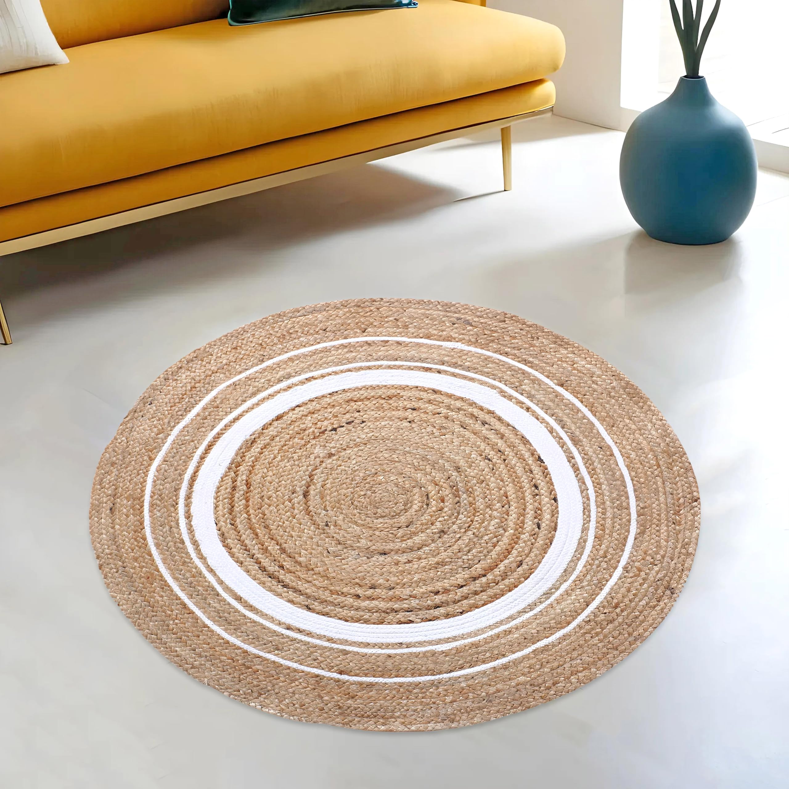Kuber Industries Hand Woven Carpet Rugs|Natural Stitch Braided Jute Door mat|Round Shape Mat for Bedroom,Living Room,Dining Room,Yoga,72x72 cm,(Brown) (B0BF6N97KL) Amazon Price History, Amazon Price Tracker