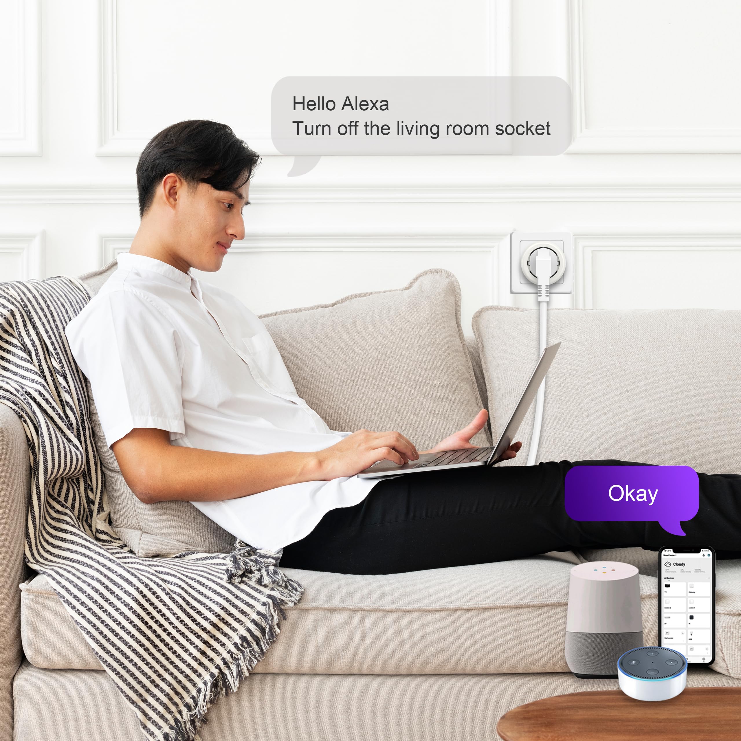 UCOMEN TYPE F (EU) Prise Connectée WiFi, 16A 3680W Prise Intelligente, Compatible avec Alexa, Google Home, Smart Life, Pack de 4, Wi-Fi 2,4 GHz Requis