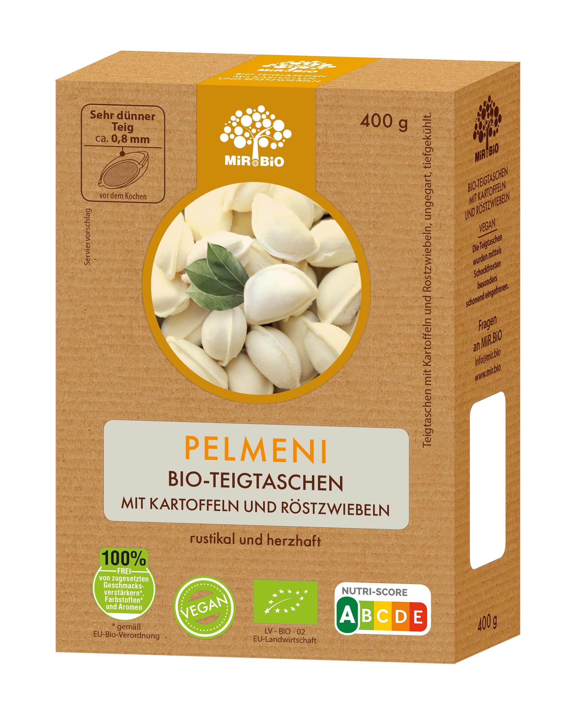 Mir.Bio Pelmeni Bio-Teigtaschen mit Kartoffeln und Röstzwiebeln, 400 g (Tiefgefroren)