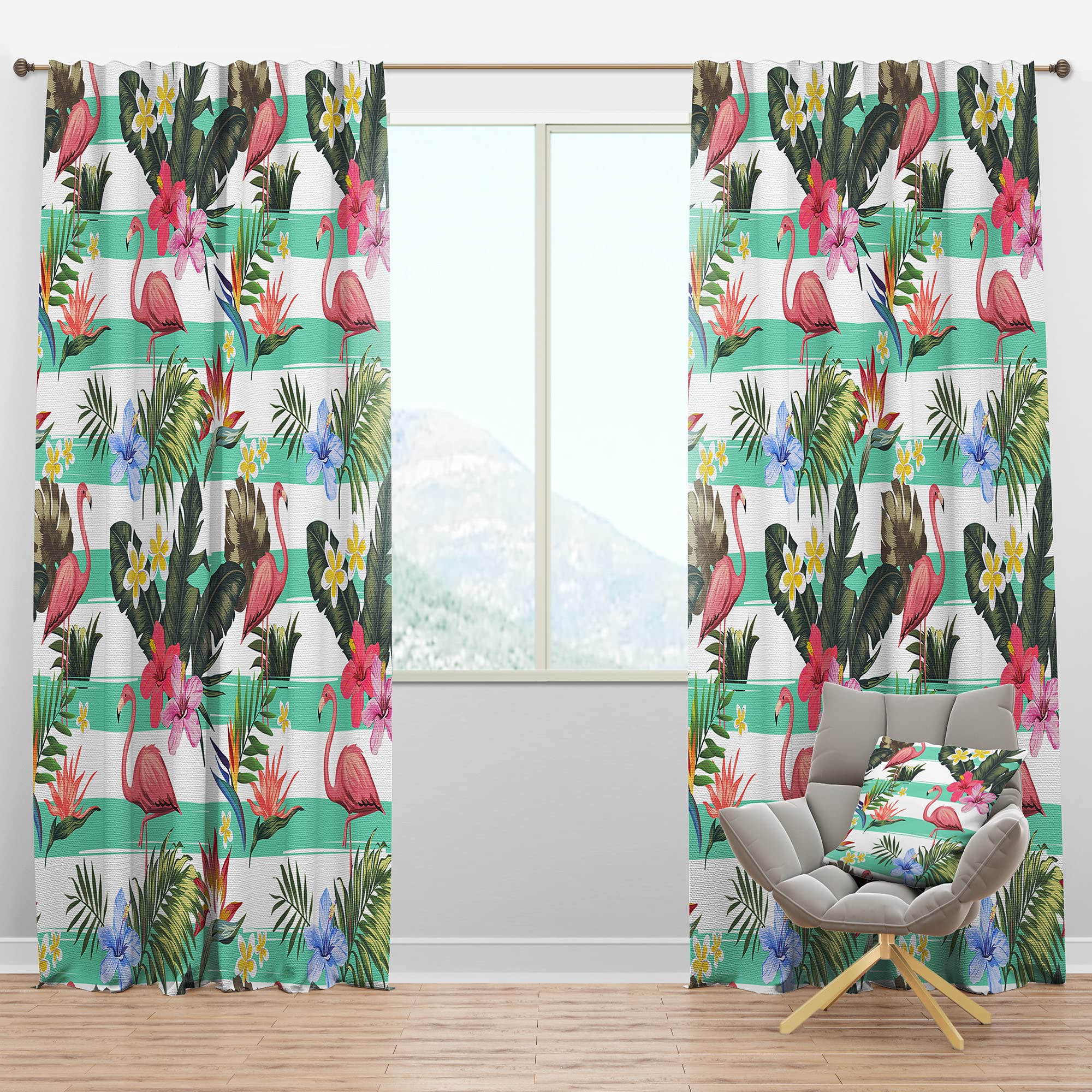 Rideau occultant moderne Tropical Botanicals en tissu imprimé
