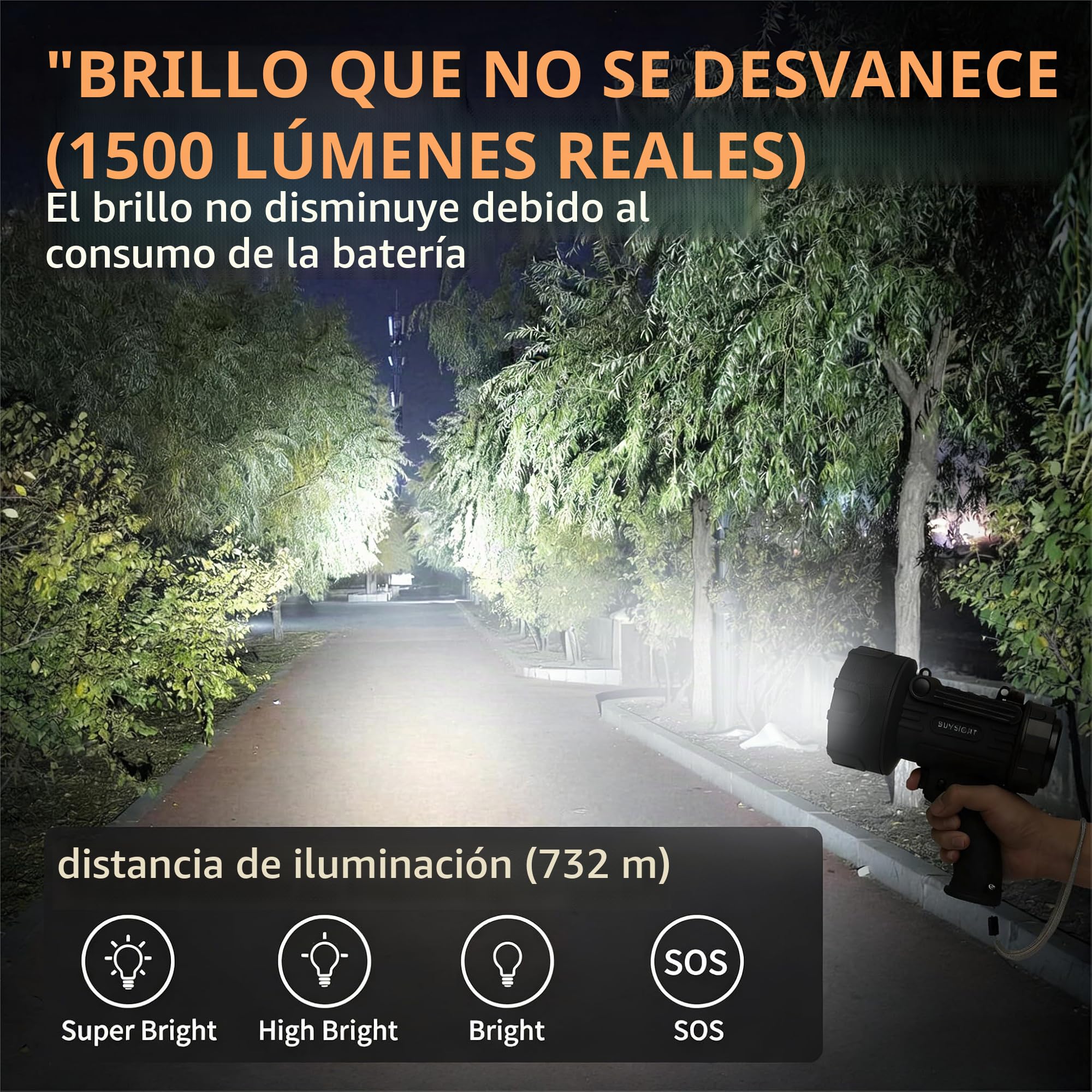 BUYSIGHT Linterna recargable, 1000000 LMS, foco de mano, impermeable, lámpara de caza con filtro rojo (negro grafito)