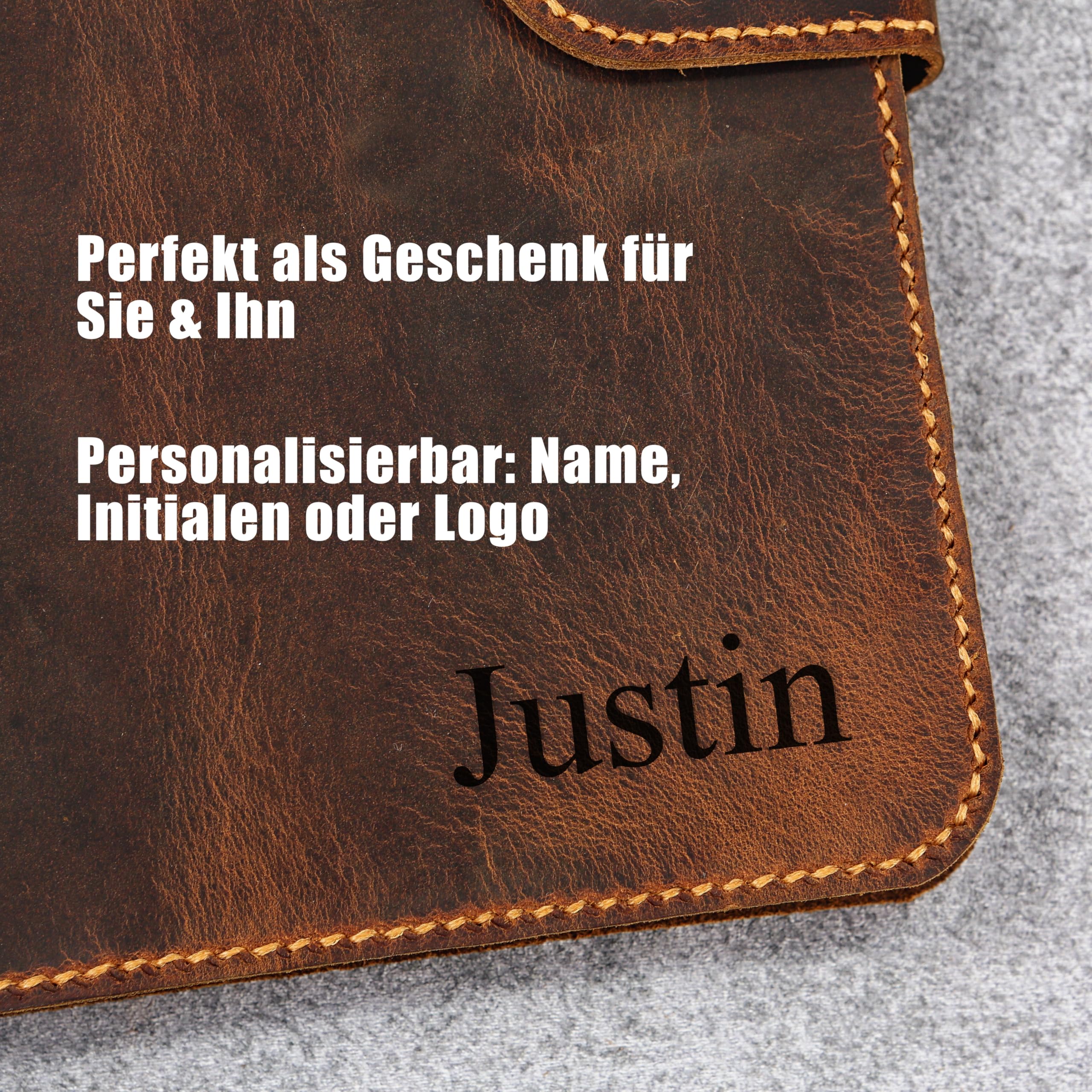 Personalisierbare Leder-Organizer-Hülle mit Standfunktion für iPad/iPad mini/iPad Air/iPad Pro, Vollnarben-Pull-Up-Leder, handgenähte Sattlernaht, Kartenfäche