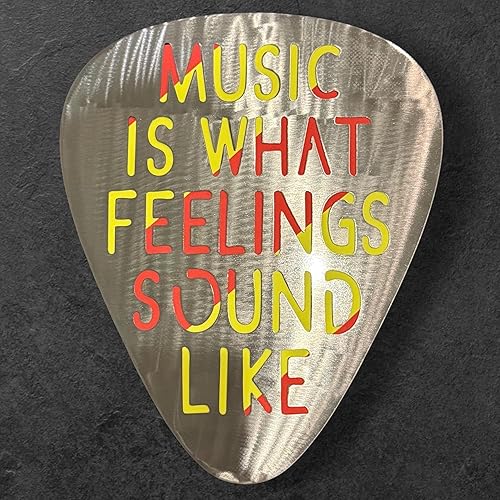Miniatura 6 de Top Brass Arte de pared jumbo de metal con púa de guitarra de 16 pulgadas, cita "Music Is What Feelings Sound Like", decoración de pared de acero,