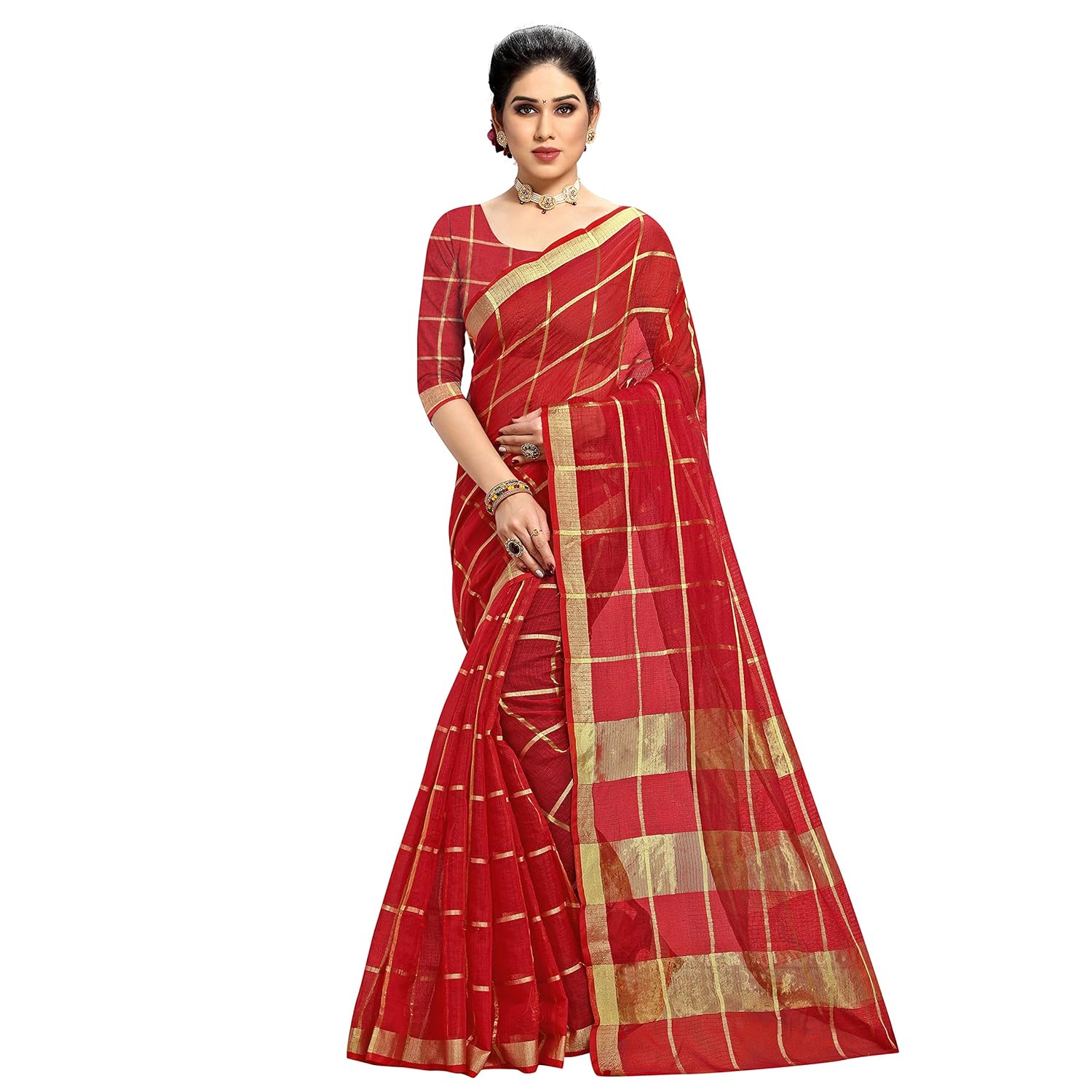 Sidhidata Women’s Kota Doria Pure Cotton Saree With Unstiched Blouse Piece