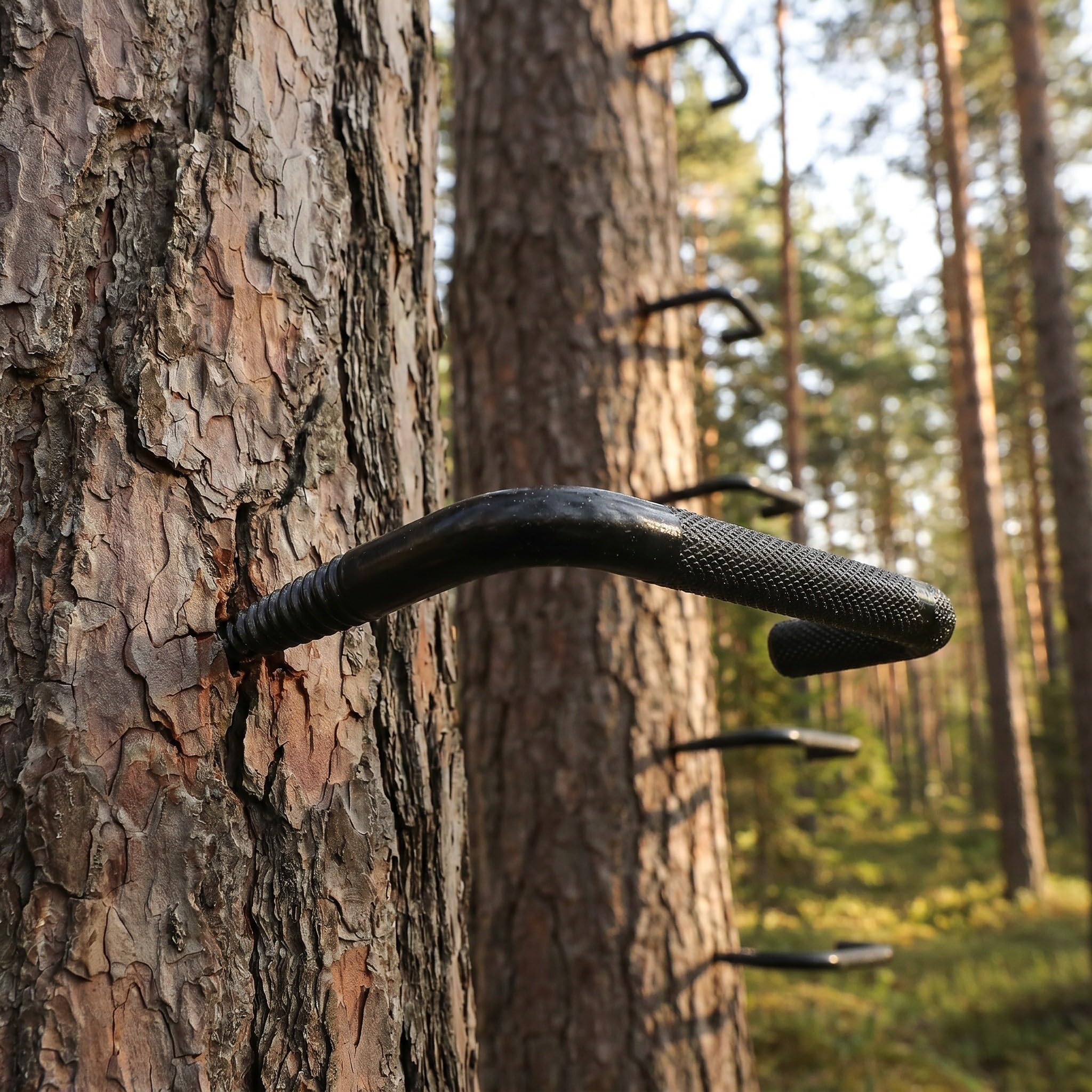 4 Piezas Escalera para Árbol de Acero Negro con Patrón Antideslizante Resistente para Caza y Poda, Adecuado para Madera Blanda y Uso Profesional en Exteriores