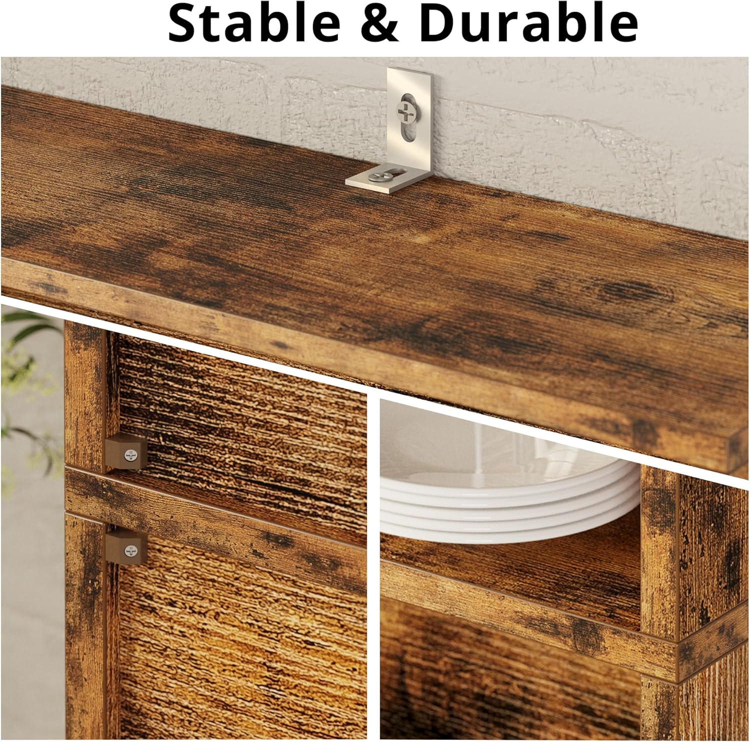 Vintage Brown 5-Shelf Bookcase with Doors and Rustic Finish