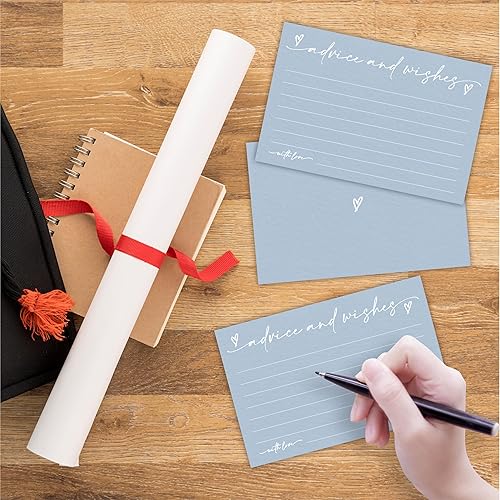 Miniatura 3 de 30 tarjetas de consejos y deseos  azul minimalista  Tarjetas de consejos rellenables de doble cara para novia, boda, fiesta de graduación, señor y