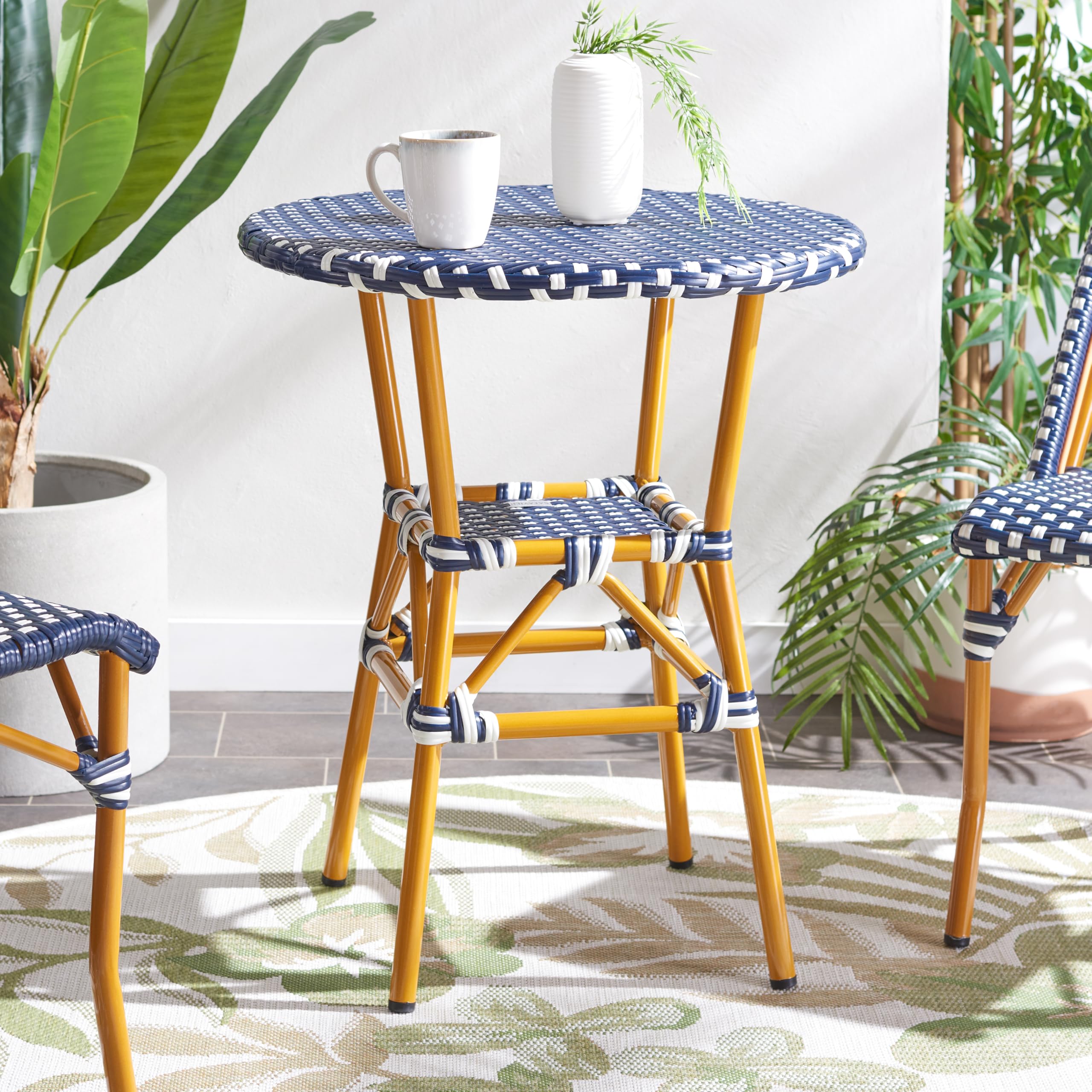 SAFAVIEH Outdoor Collection California Navy/White Bistro Table (Fully Assembled)
