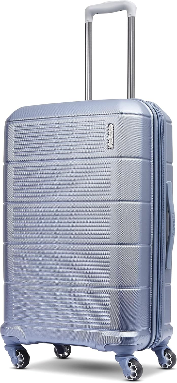American Tourister Stratum 2.0 Expandable Hardside Luggage with Spinner Wheels, 24" SPINNER, Slate Blue 24-Inch Checked-Medium Slate Blue