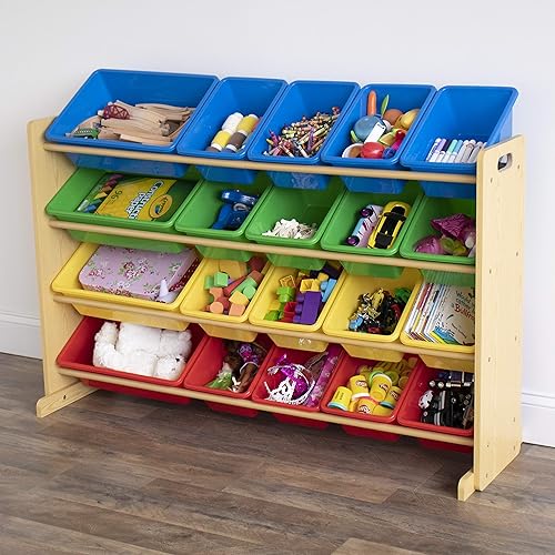 Miniatura 2 de Humble Crew Organizador de juguetes extragrande con 20 contenedores de plástico – Estante de almacenamiento primario/natural con estantes de 4