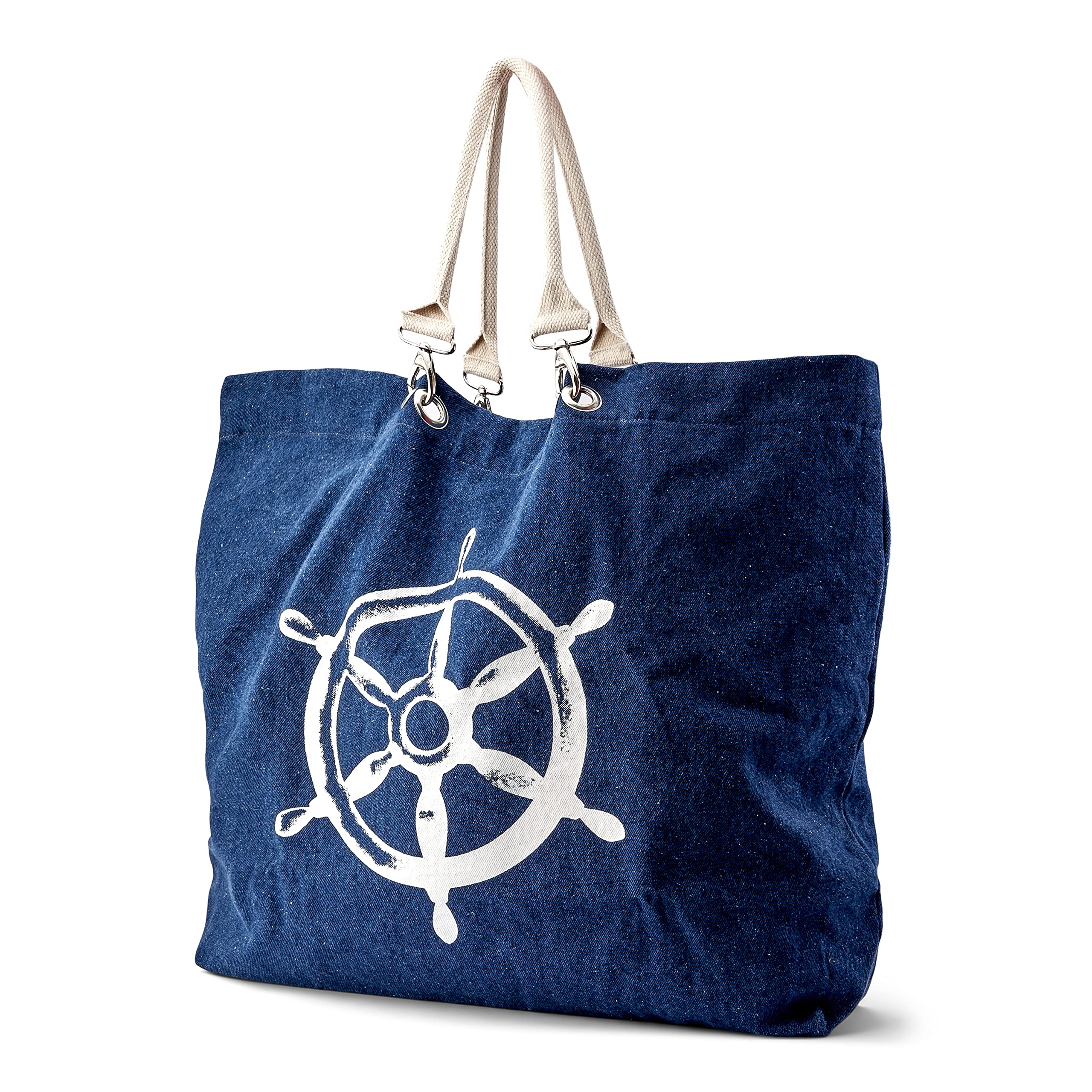 NKlaus Shopping-Tasche Baumwolle blau-weiß, Anker Steuerrad, 1 Stück