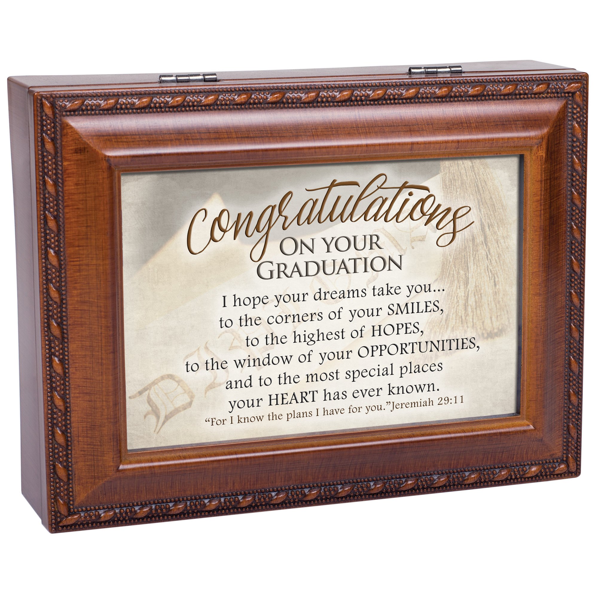 Congratulations auf Graduation Holzmaserung Andenken Musik Box spielt Pomp und Umstand