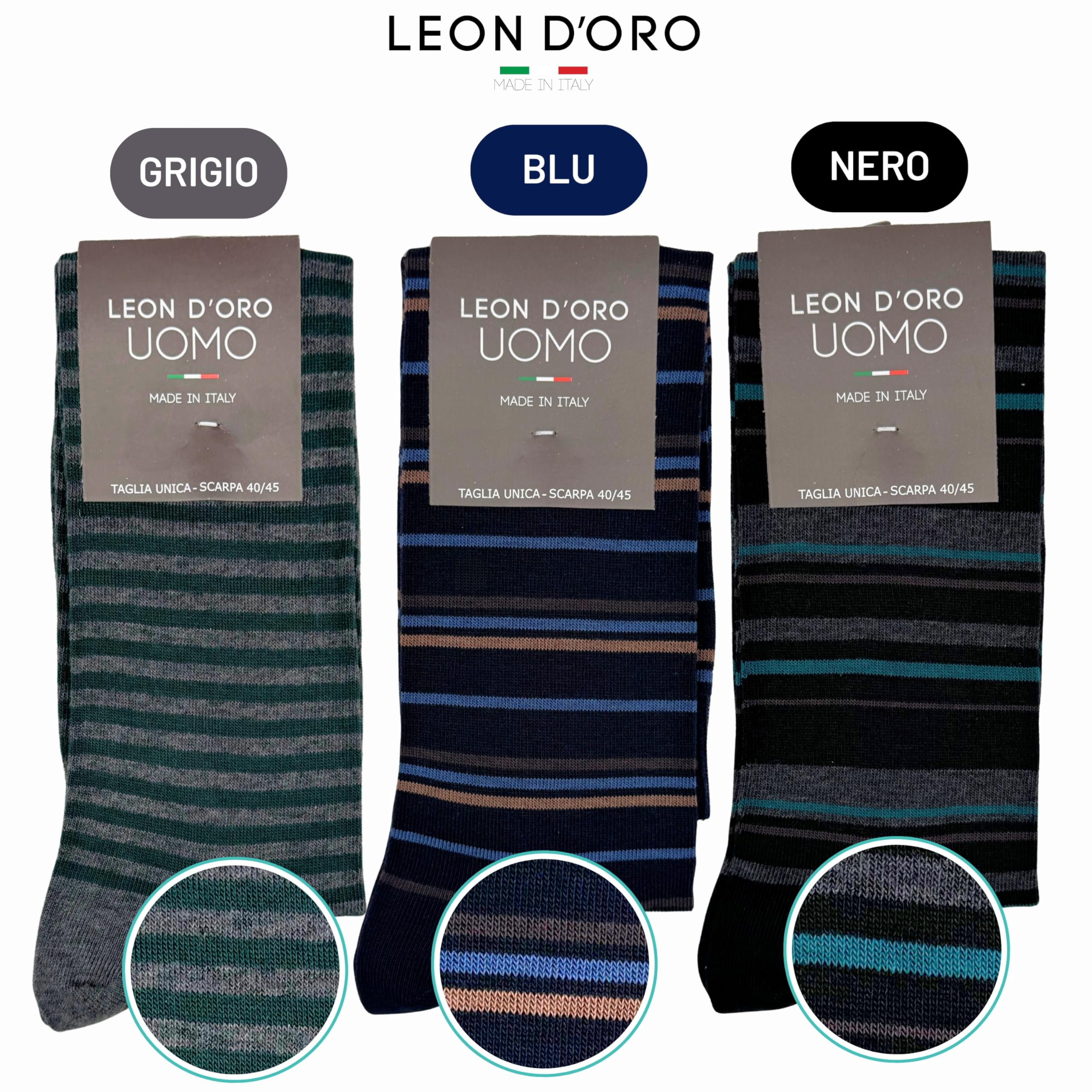 LEON D'ORO Calze Uomo Caldo Cotone Lunghe calze uomo invernali Fantasia calze Moda Made in Italy