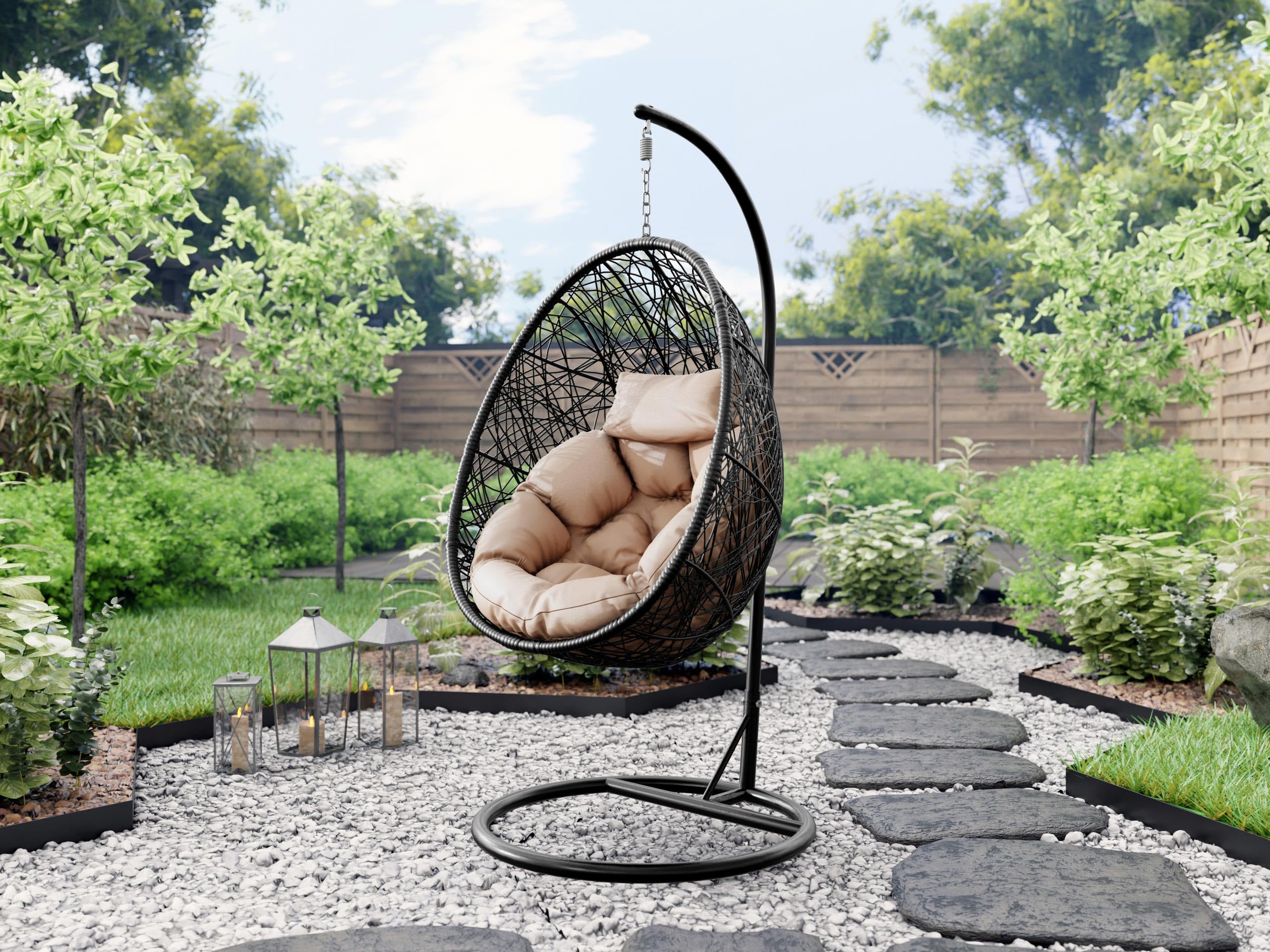 Mirjan24 Fauteuil suspendu Bordia avec structure et coussin, balançoire suspendue avec coussin de dossier, chaise suspendue, panier suspendu, squelette en acier, pour l'intérieur et l'extérieur