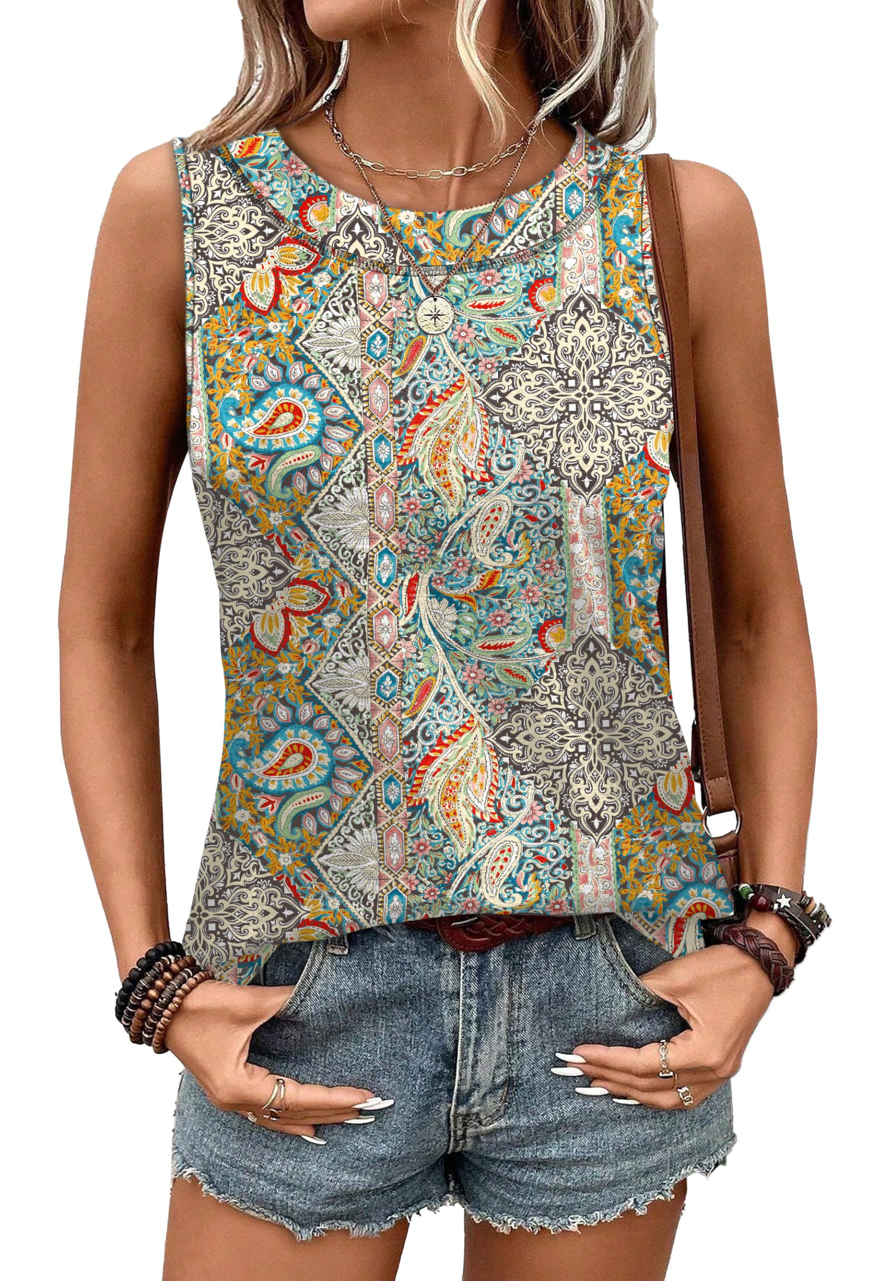 WIHOLL Tank Tops for Women Summer Outfits 2026 Crew Neck Casual Sleeveless Shirts Blouses Clothes