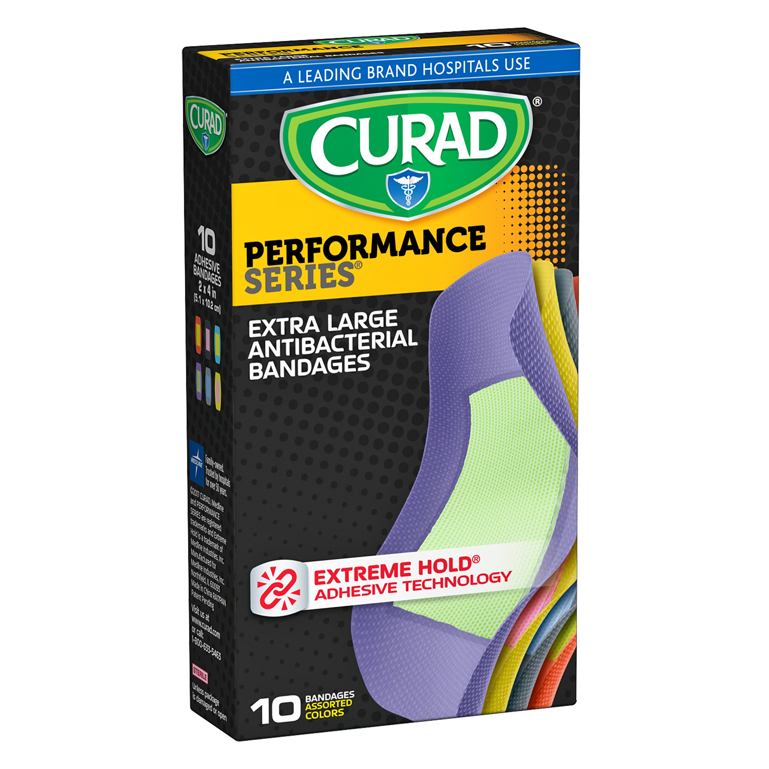 Curad Performance Series Ironman XL Antibacterial Bandages, Extreme Hold Adhesive Technology