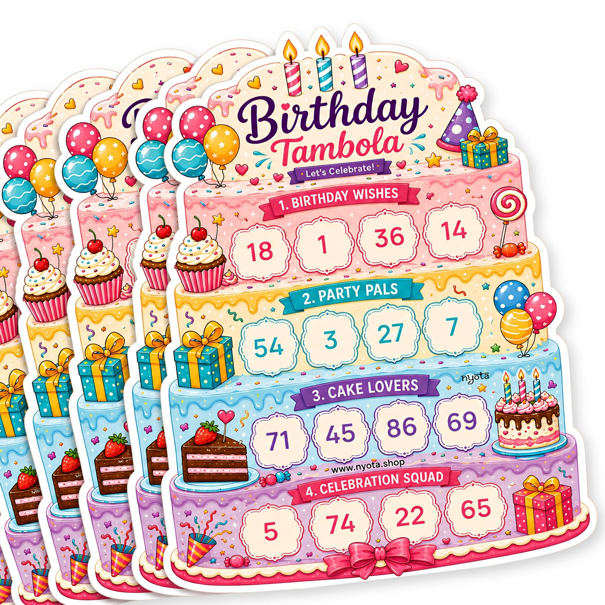 Nyota Birthday Cake Theme Tambola Tickets | Birthday Party Housie Bingo Game Cards | Perfect for Kids & Adults, Family Games, Kitty Party & Birthday Celebration (Pack of 20 Tickets)-image-49
