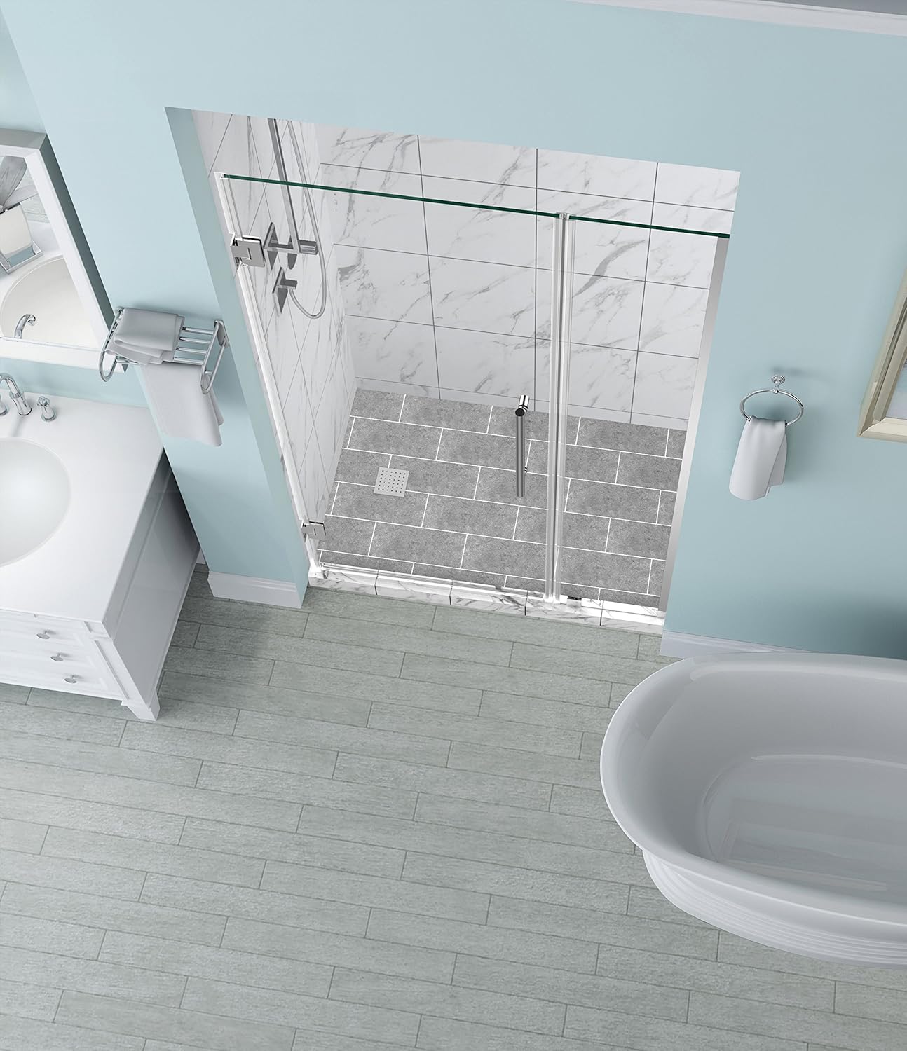 Aston SDR965EZ-CH-4531-10 Belmore Frameless Hinged Alcove Shower Door with StarCast Clear Glass, 44.25" to 45.25" x 72", Polished Chrome