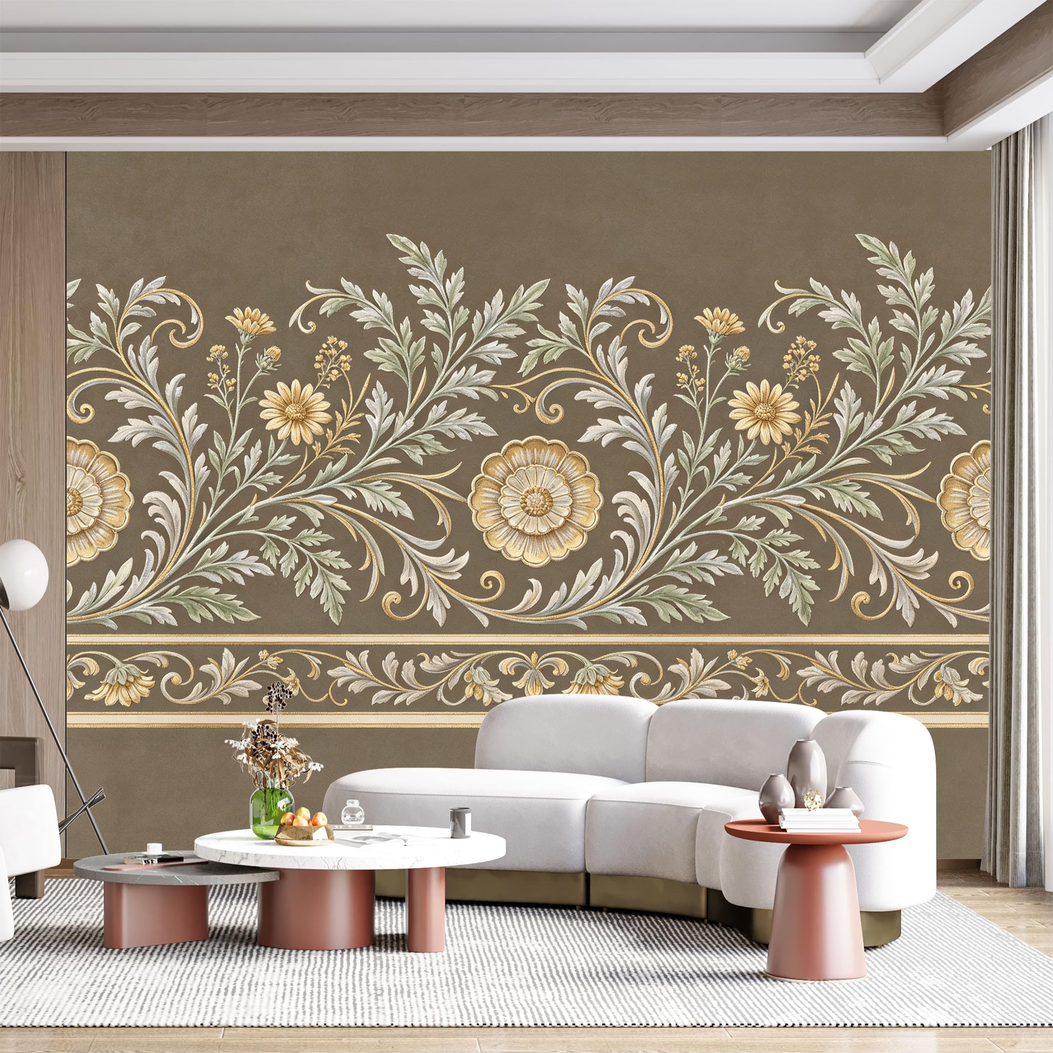 Custom Size Wall Mural Botanical Floral Ornate Scroll Pattern Textured Oil Painting SelfAdhesive Wall Fabric Removable for Home Office Decor