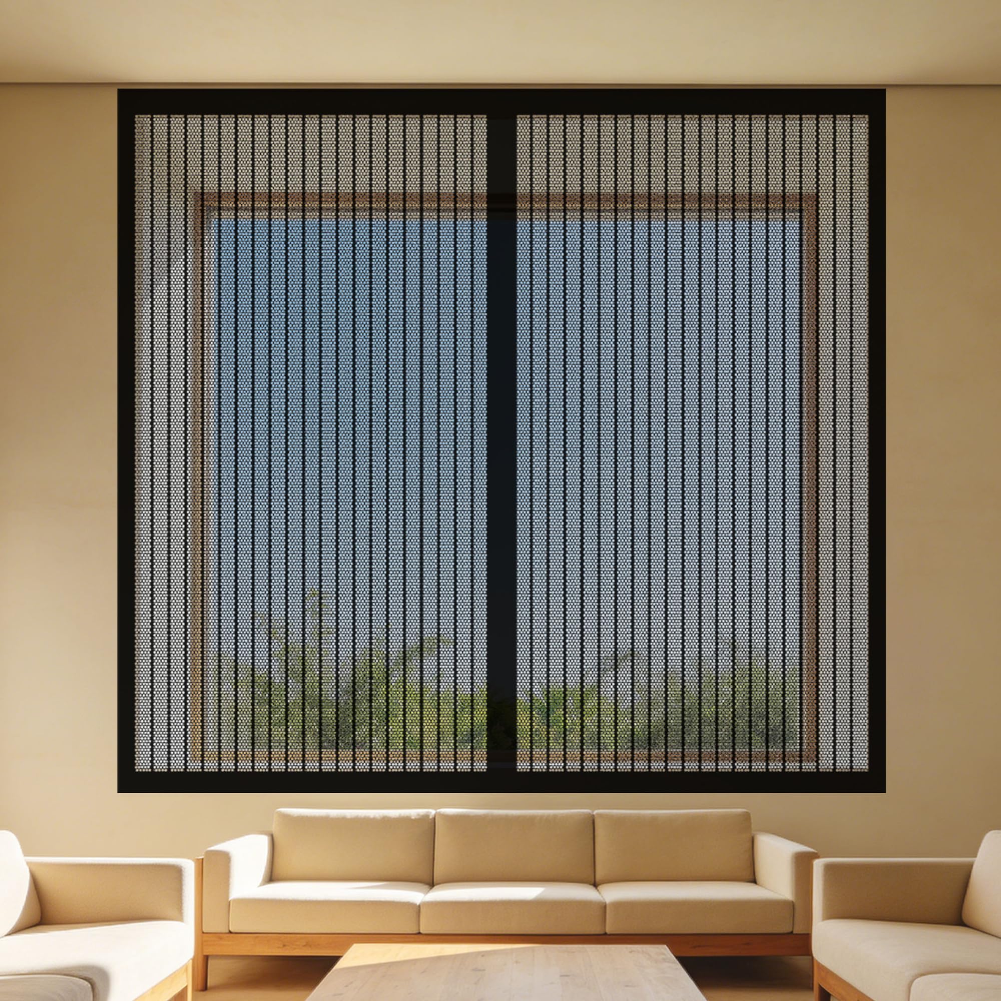 DIY Fly Screen Windows 95 x 175 cm with Selfadhesive Bug Net for Windows Fine Mesh Design Prevents Tiny Insects from Entering for Living Room Bedroom Offfice, Black