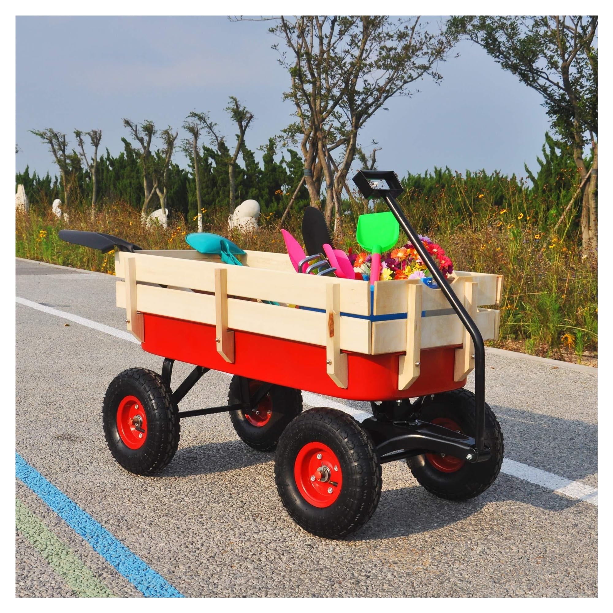 Carrello da giardino for esterni Carrello con cassone ribaltabile pesante con pannelli laterali in legno rimovibili e maniglia regolabile for fattoria da cortile carriola
