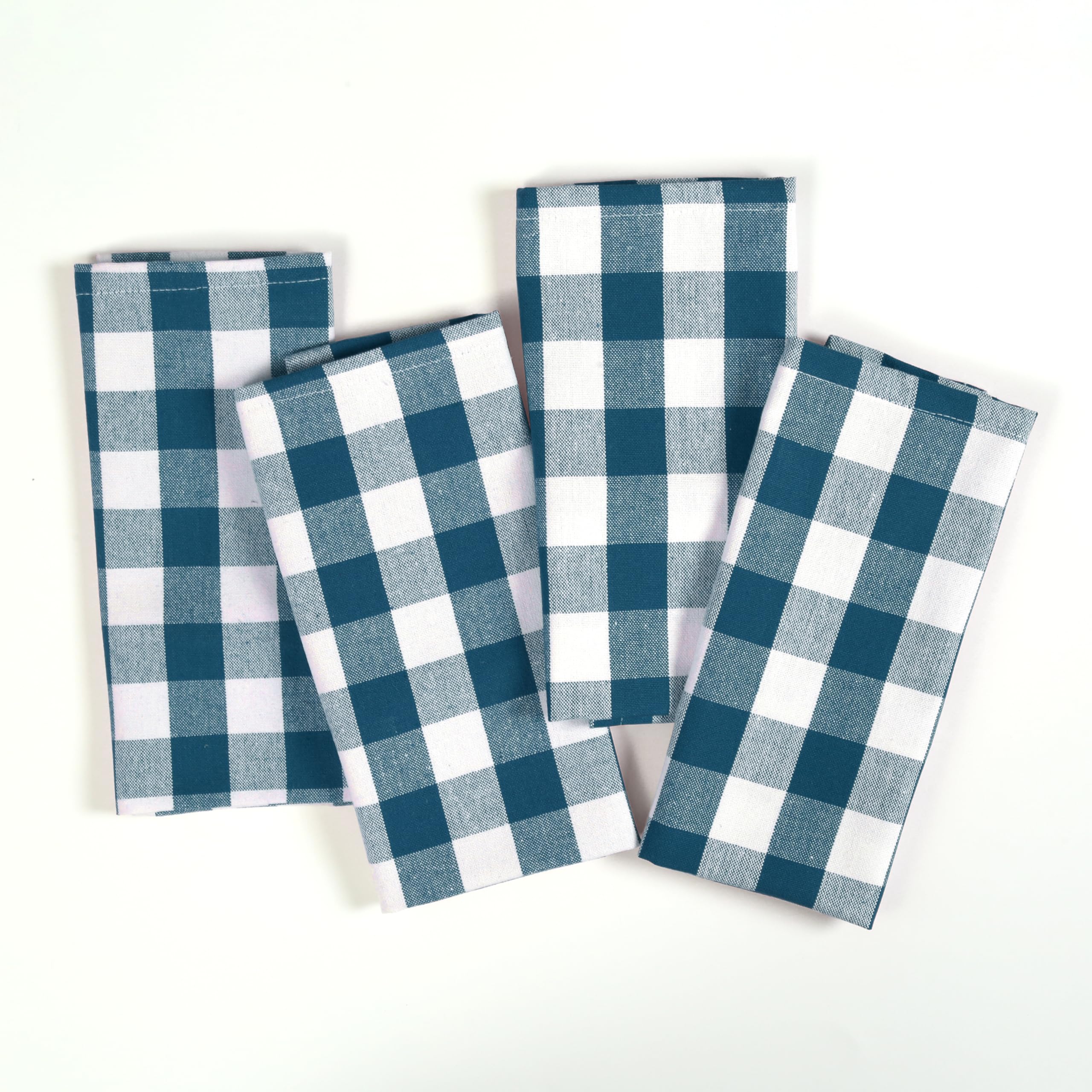 Gingham Check Kitchen Towels, 4 Pack, 16x26 Inches, 100% Cotton - Highly Absorbent, Fast Drying, Dish Towels for Drying Dishes, Hand Cleaning Towels with Hanging Loop, Teal and White