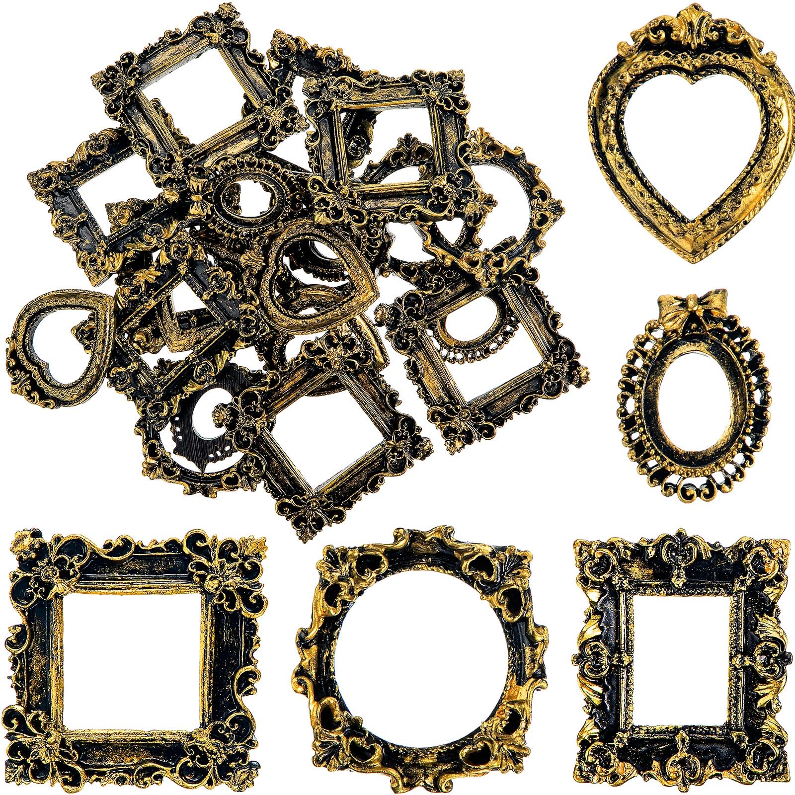 Vicenpal 25 Pieces Vintage Resin Picture Frame Antique Photo Resin Frame Mini Resin Jewelry Display Frame Photography Photo Frame DIY Small Photo Frame for Photo Home Decoration (Vintage Gold)