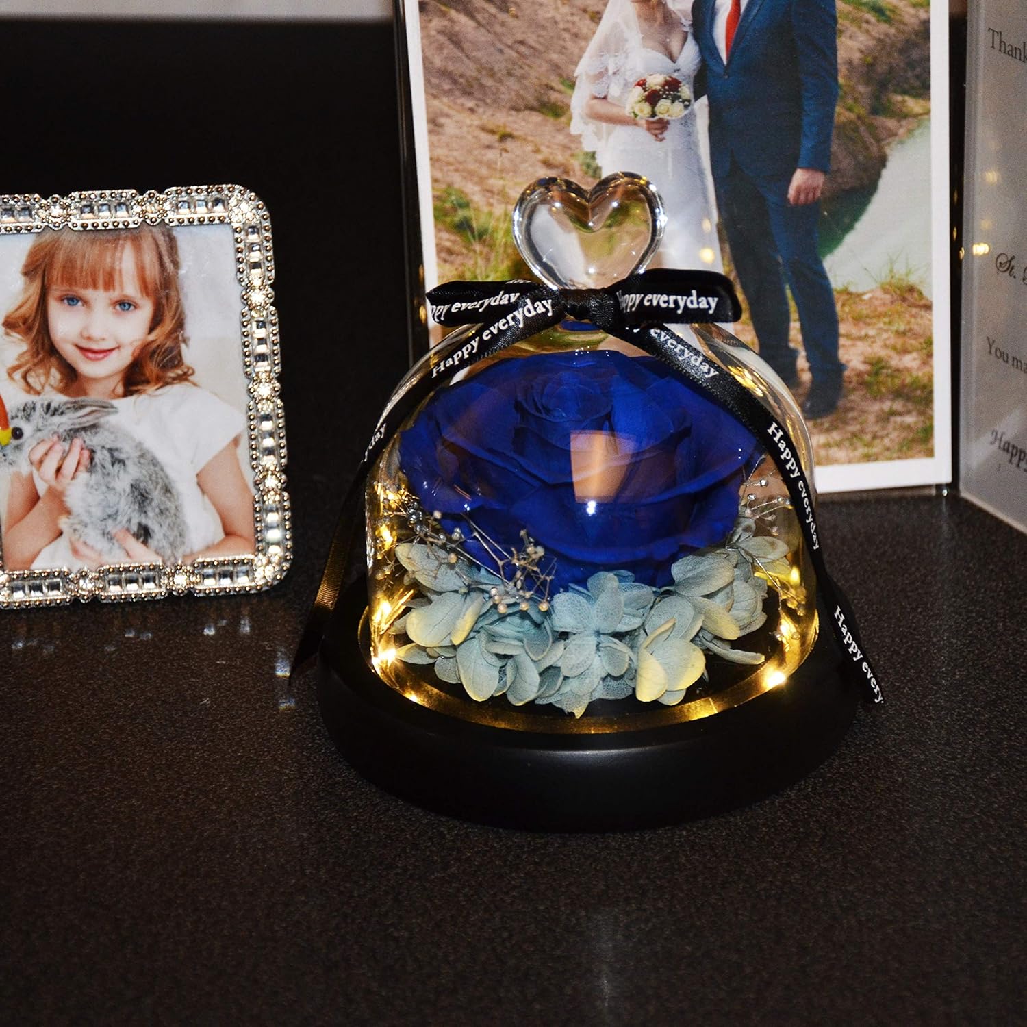 Real Preserved Rose Flower in Glass Dome Handmade Floral Bouquet