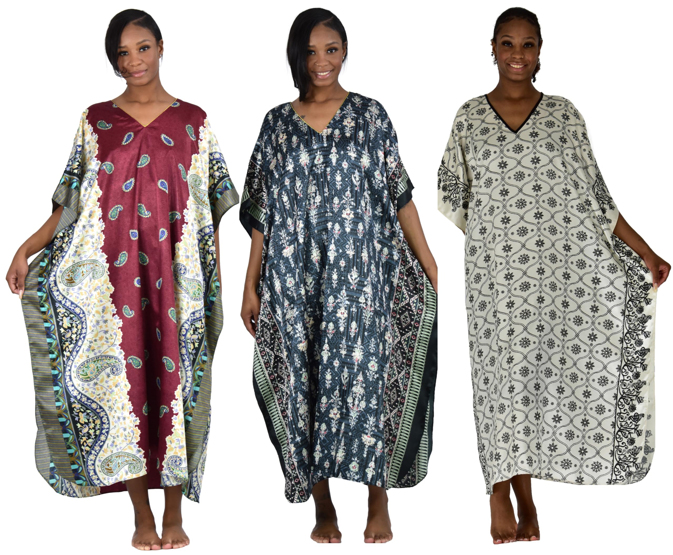 Women's 3 Pack Shades of Black Caftans, Style Special-25