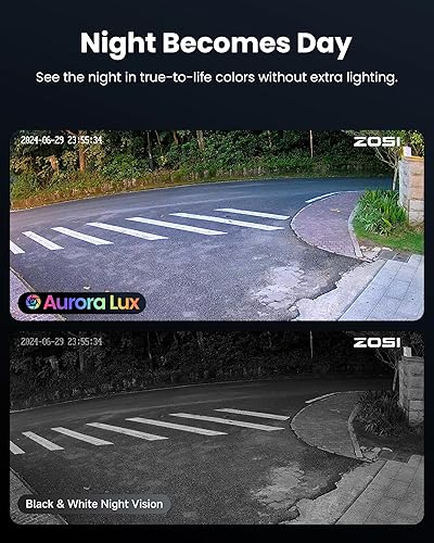 Miniatura 2 de ZOSI Sistema de cámara de seguridad 4K PoE, 4 cámaras con cable 4K C186 Aurora Lux para interiores y exteriores, visión nocturna a todo color,