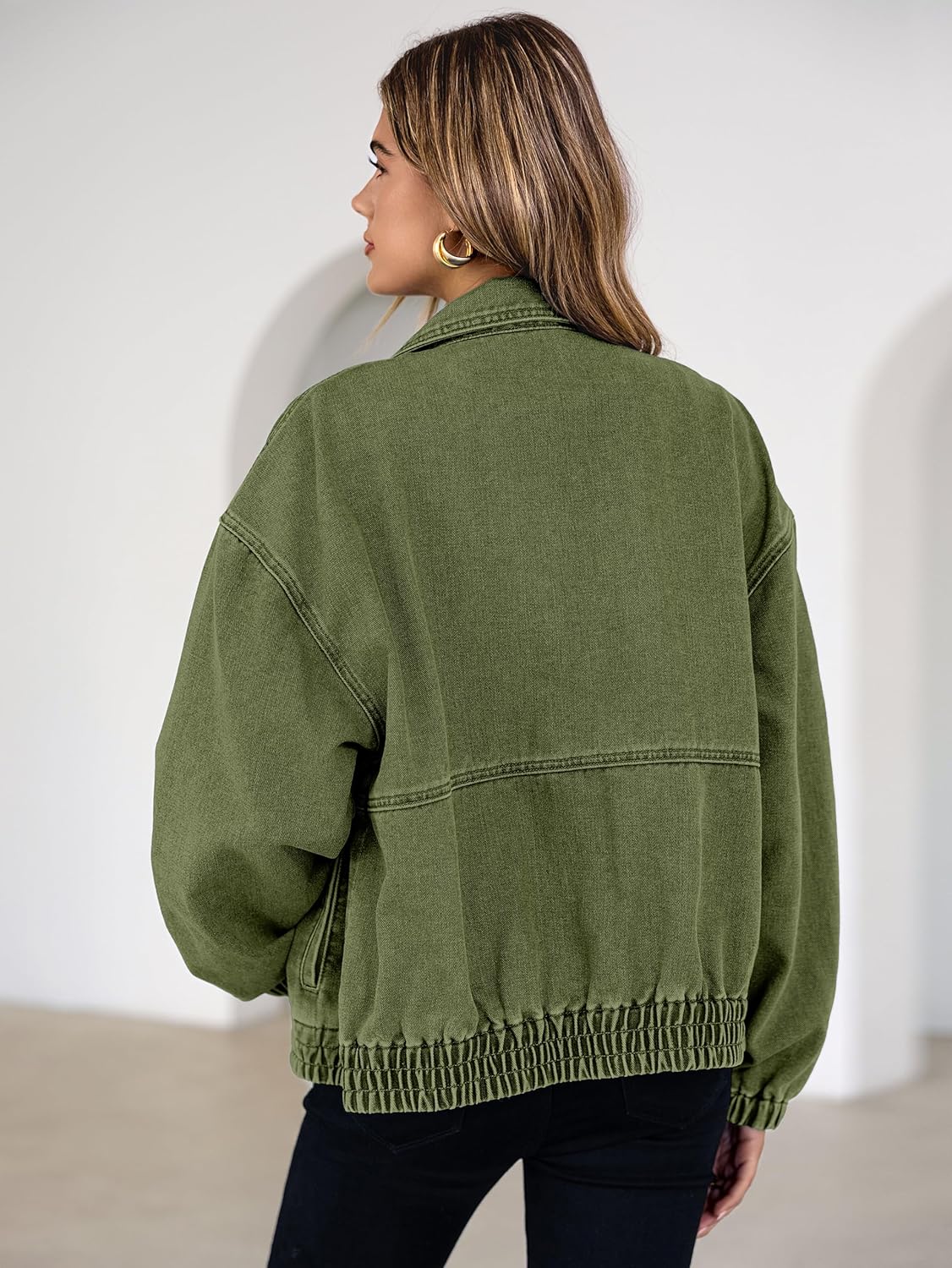 Glamaker Womens Oversized Denim Jacket Trendy Casual Zip Up Long Sleeve Loose Fit Jean Jackets Outfits Outerwear - Image 4