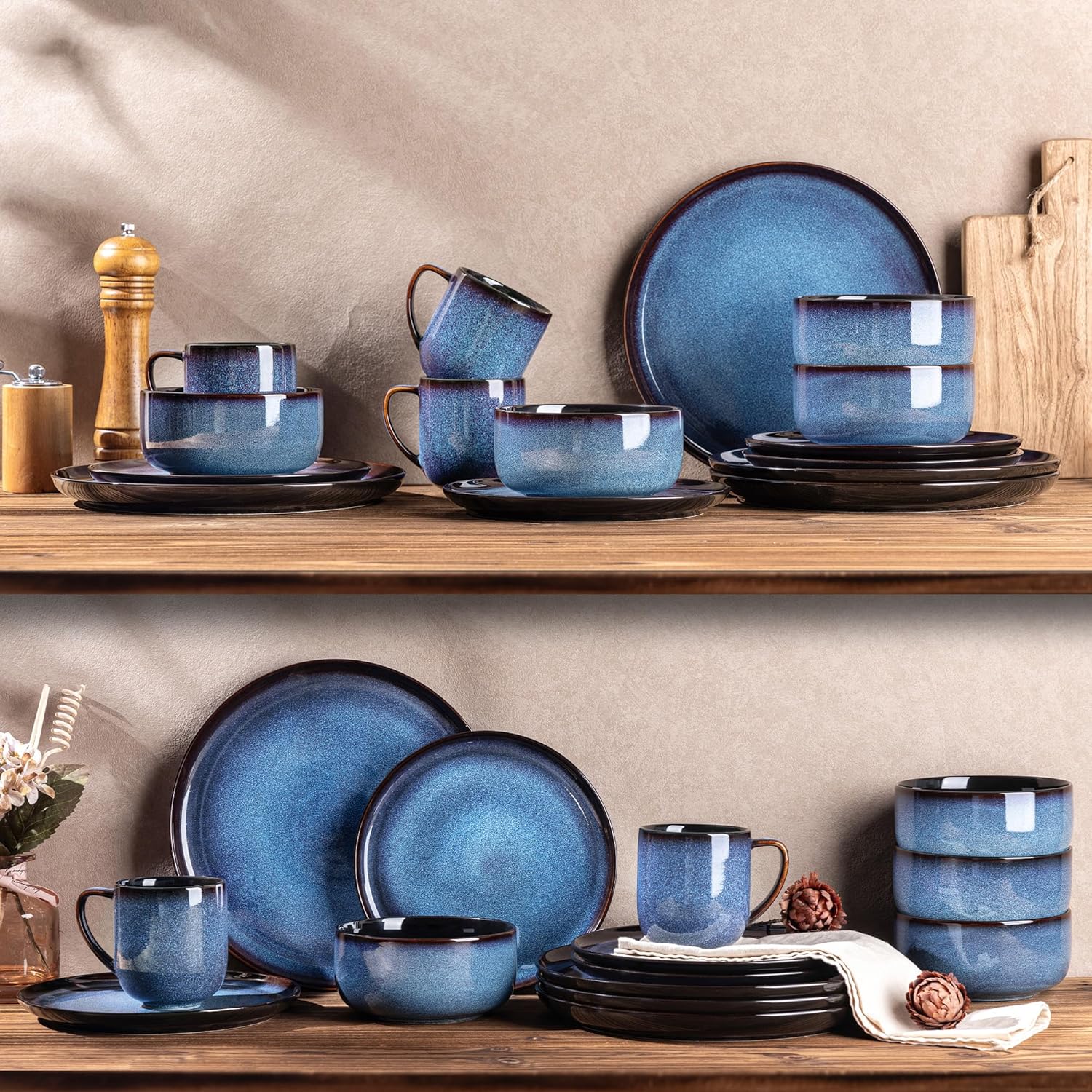LERATIO Ceramic Dinnerware Sets for 4,16-PieceReactive Glaze Plates and Bowls Set with Mugs,Highly Chip and Crack Resistant | Dishwasher,Microwave & Oven Safe Dishes set-Blue - Image 7