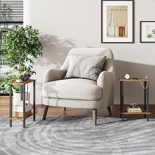 Miniatura 5 de TUTOTAK Mesa auxiliar pequeña con estación de carga, mesa auxiliar estrecha con puertos USB y tomacorrientes, mesa de sofá delgada, mesita de noche