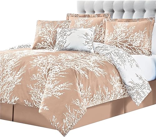Miniatura 1 de Spirit Linen - Cama King en una bolsa, ropa de cama reversible de 6 piezas de gran tamaño con fundas a juego y falda de cama, elegante decoración