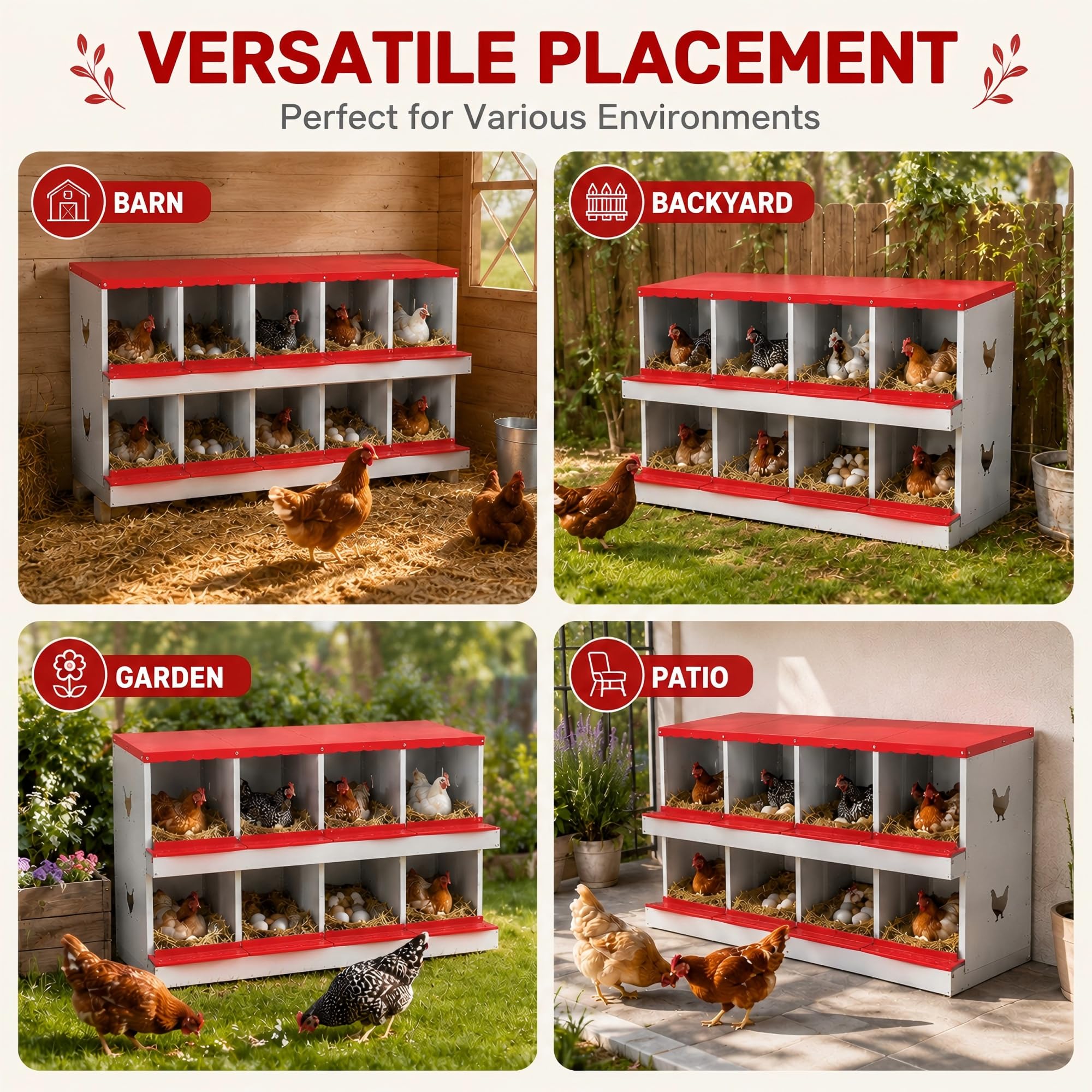 Garvee Caja Nido para Gallinas 8 Compartimentos, Nidal de Acero Galvanizado con Ventilación Lateral, Bandeja Extraíble