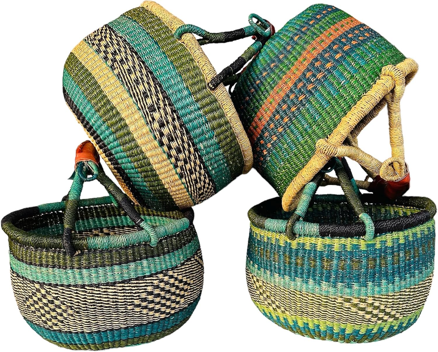 AFRICAN MARKET BASKET | Toys BASKET | BOOK STORAGE | BOLGA FROM GHANA MEDIUM 11-13" ACROSS (Colors Vary) Green 1 EA