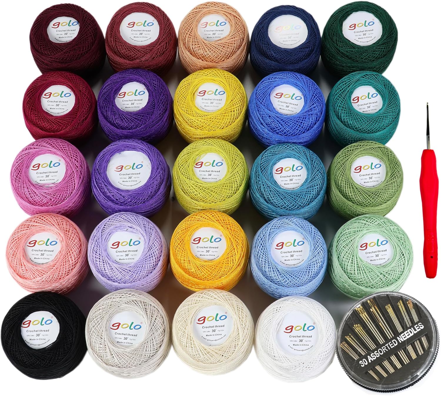 golo 24 Skeins Crochet Thread Size 30 Embroidery Thread 10gX24 Crochet Yarn for Hand Knitting 30-24-1