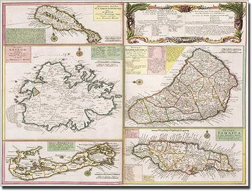 Trademark Fine Art Mapa de colonias inglesas en el Caribe 1750 por Bridgeman Library Lienzo Artwork, 14 x 19 pulgadas
