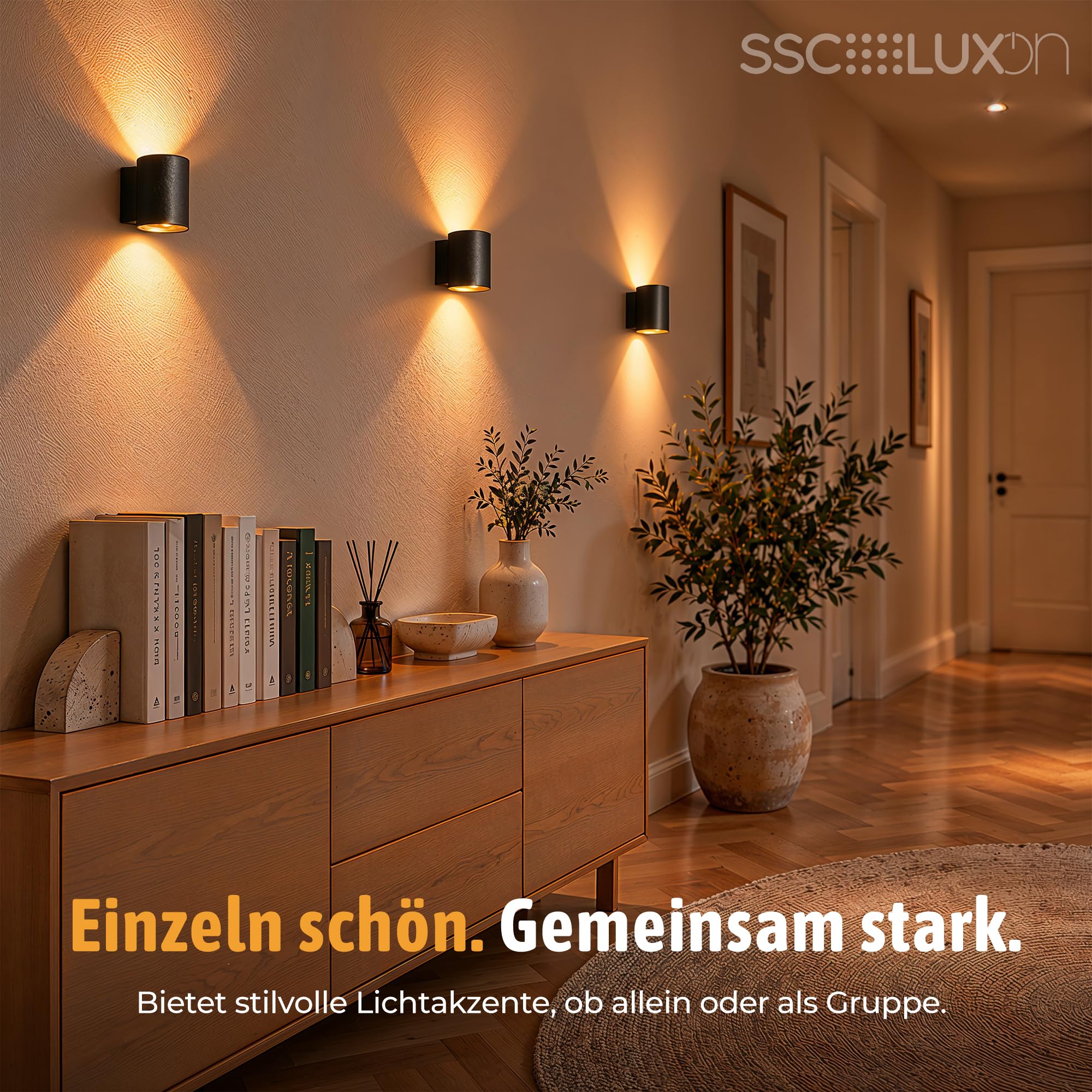 SSC-LUXon TUANI Wandstrahler 4er Set schwarz-gold G9 3W warmweiß dimmbar