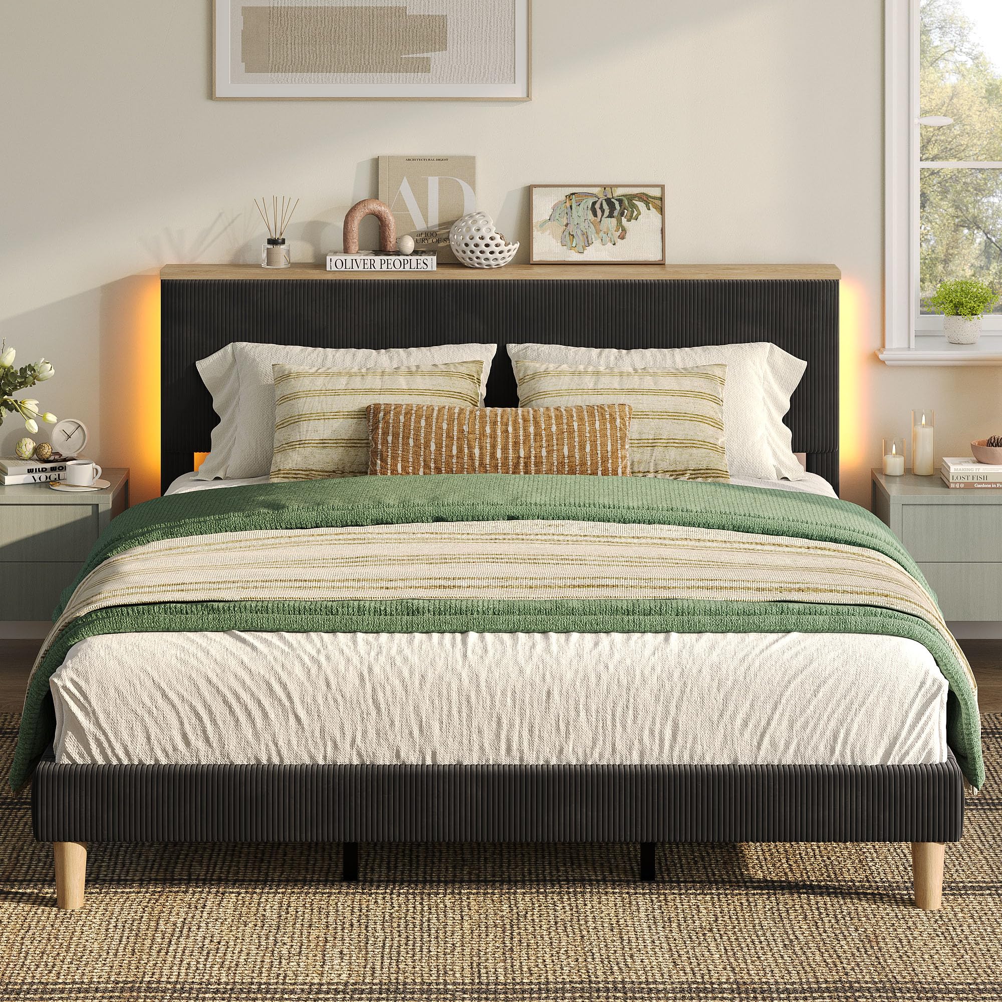 King Corduroy Upholstered Bed Frame