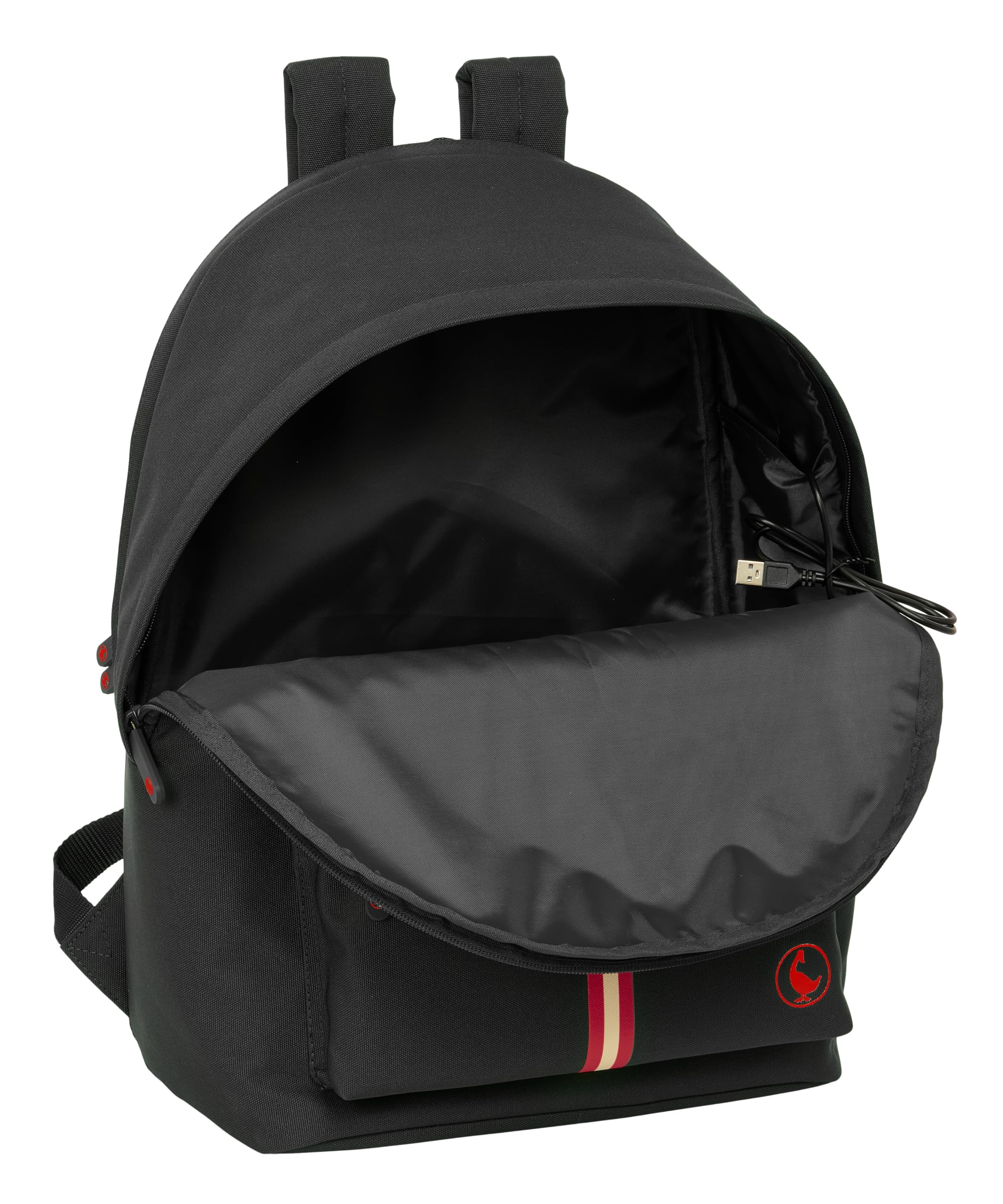 Safta EL GANSO BASICS - Plecak na laptopa 15,6" i USB, idealny dla młodzieży w różnym wieku, tkanina z recyklingu, wygodny i wszechstronny, jakość i wytrzymałość, 31 x 18 x 44 cm, Czarny (Black), M
