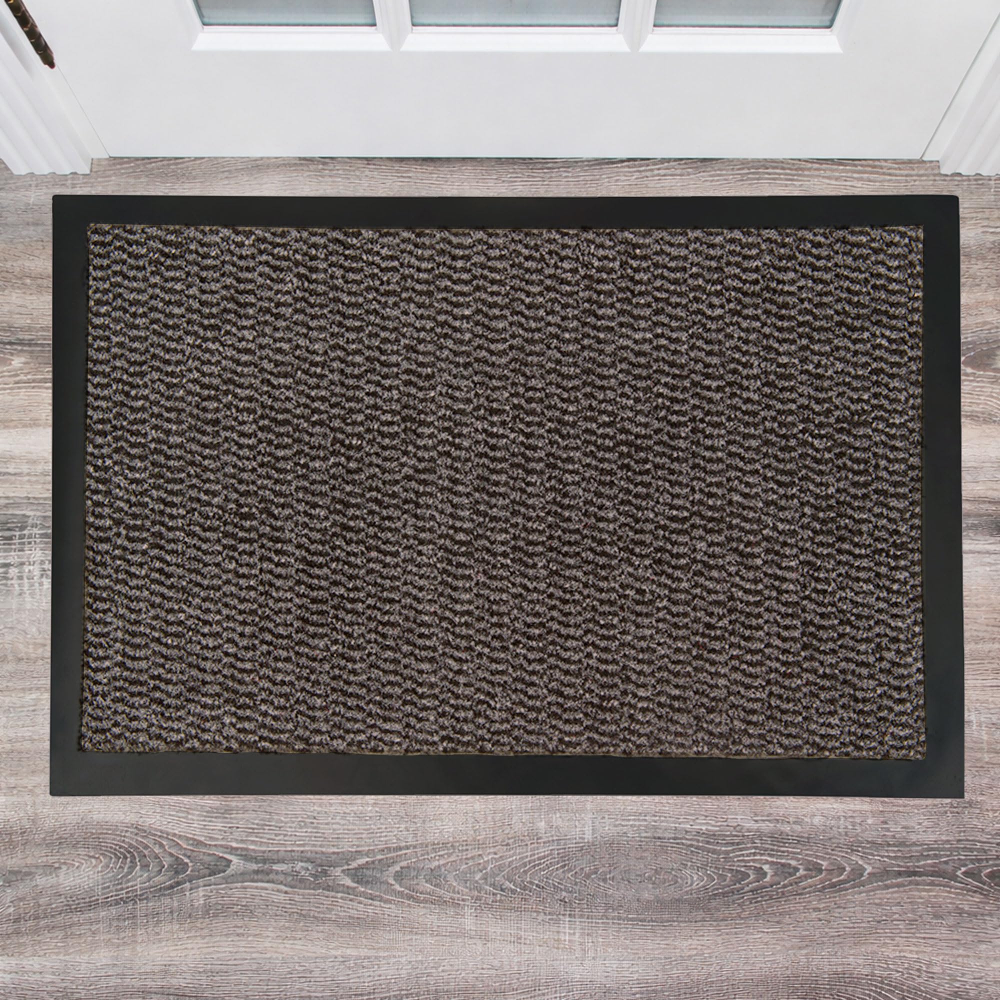 ULTRALUX Indoor Door Mat 31" x 47" Non-Slip Vinyl Backed Entry Rug Doormat, Brown Absorbent Dirt Trapper Entrance Mat, Front Door Welcome Mat, Inside