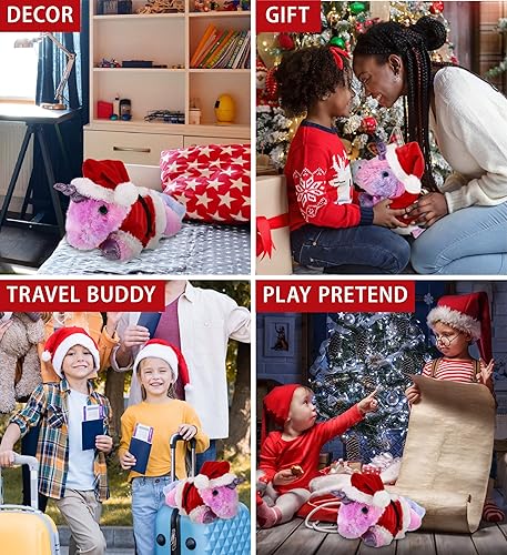 Miniatura 4 de DolliBu Juguete de peluche de unicornio rosa de Santa Monday – Vestido súper suave con traje de Papá Noel rojo, lindo regalo de unicornio,