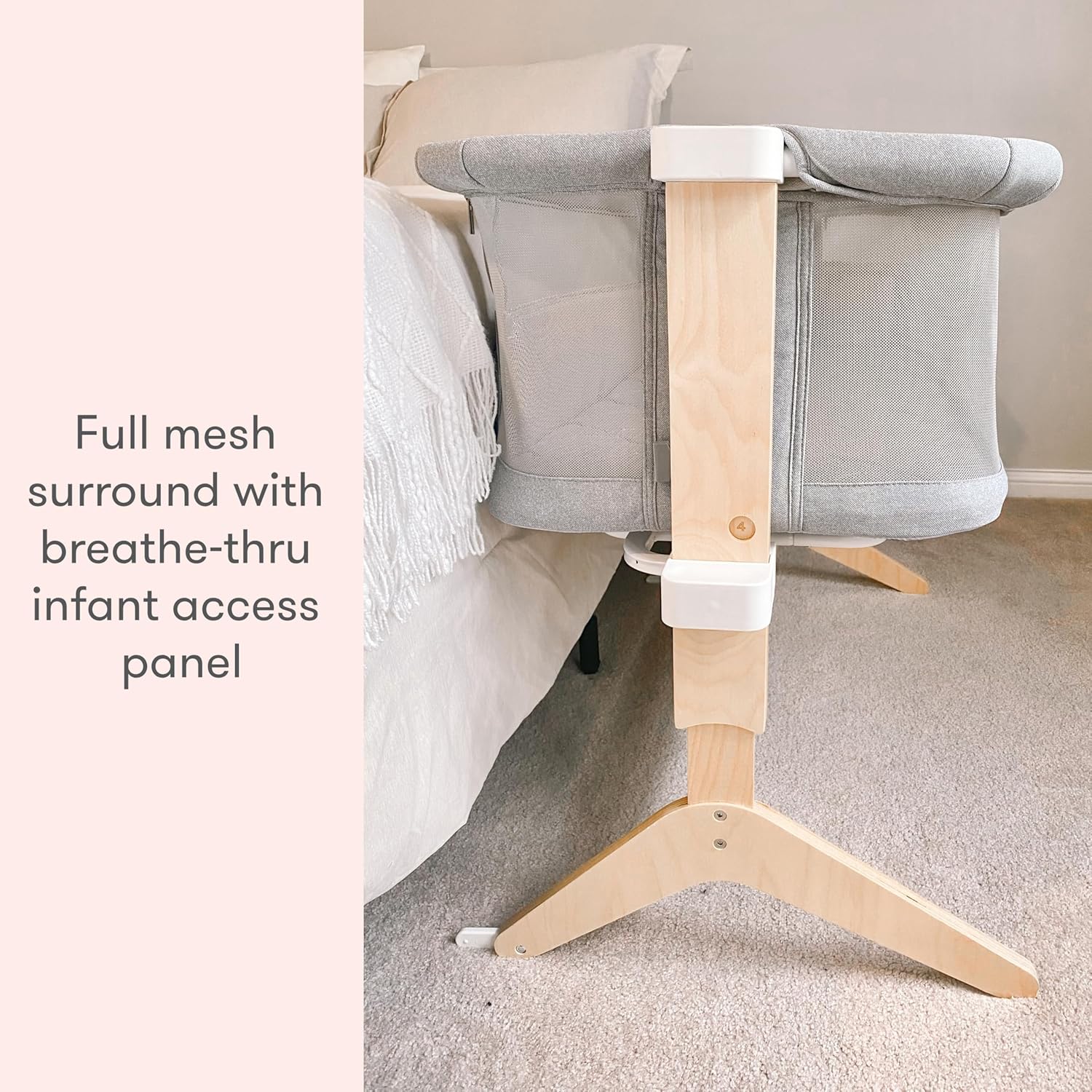 Solid Birch Adjustable Height Bassinet with Breathable Mattress