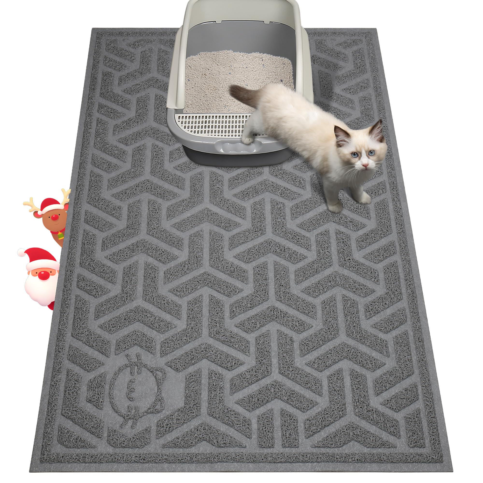 Cat Litter Mat, Litter Trapping Mat Soft on Kitty Paws, Large Litter Box Mat 35" x 24" Scatter Control for Indoor Cats Waterproof and Extra Large Pretty Litters Carpet