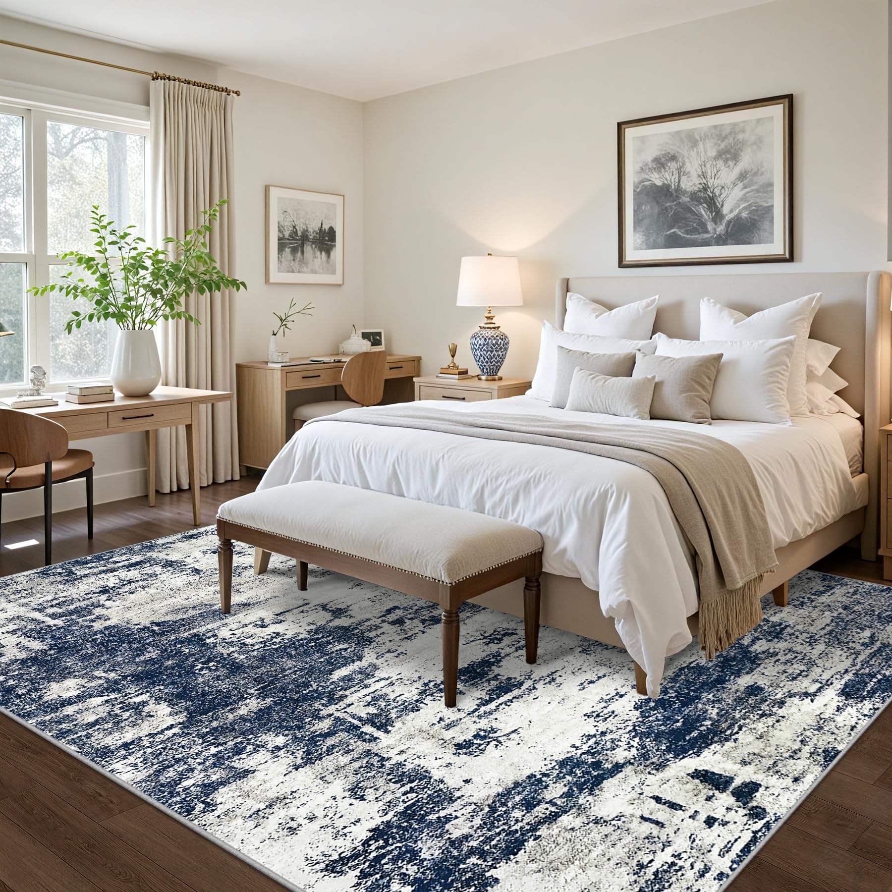 Waschbarer Teppich, Modernes Abstraktes Design – Weich & Rutschfest | Für Wohnzimmer, Schlafzimmer, Büro